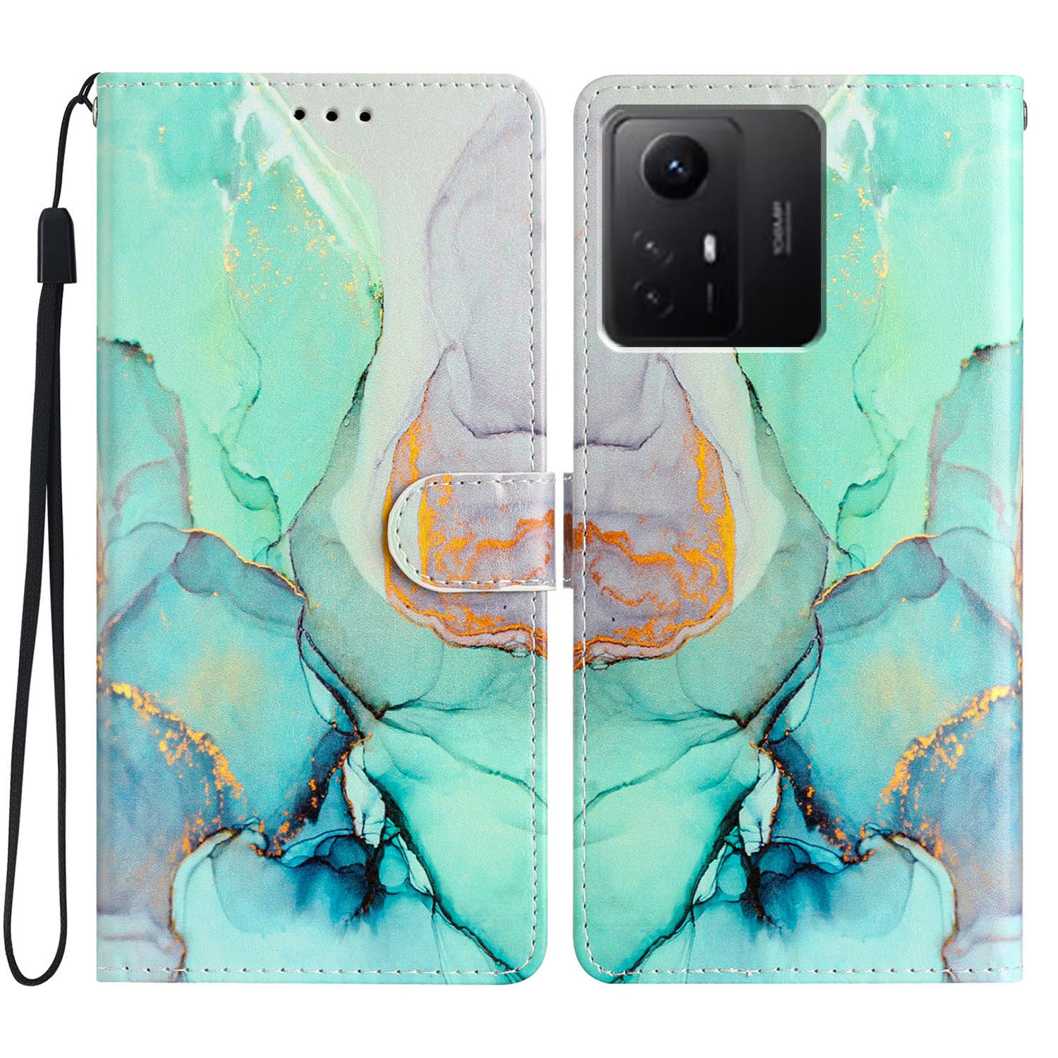 

Für Xiaomi Redmi Note 12s 4G PU Leder Brieftaschenabdeckungsmuster Druckspiegel Flip Ständer Telefonhülle - Grüner Marmor, Xiaomi Redmi Note 12S 4G