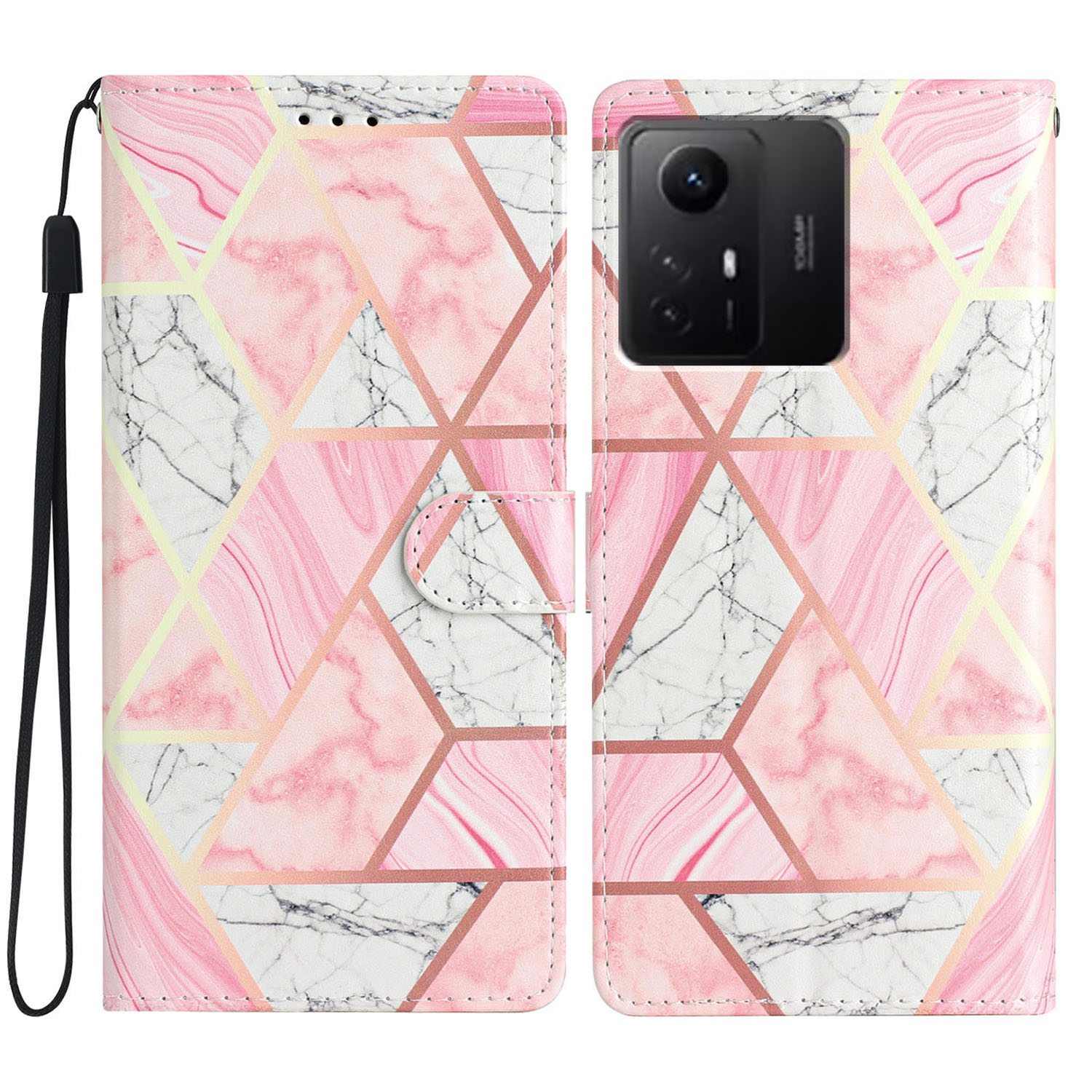 

Für Xiaomi Redmi Note 12s 4G PU Leder Brieftaschenabdeckungsmuster Druckspiegel Flip Ständer Telefonhülle - Rosa Marmor, Xiaomi Redmi Note 12S 4G