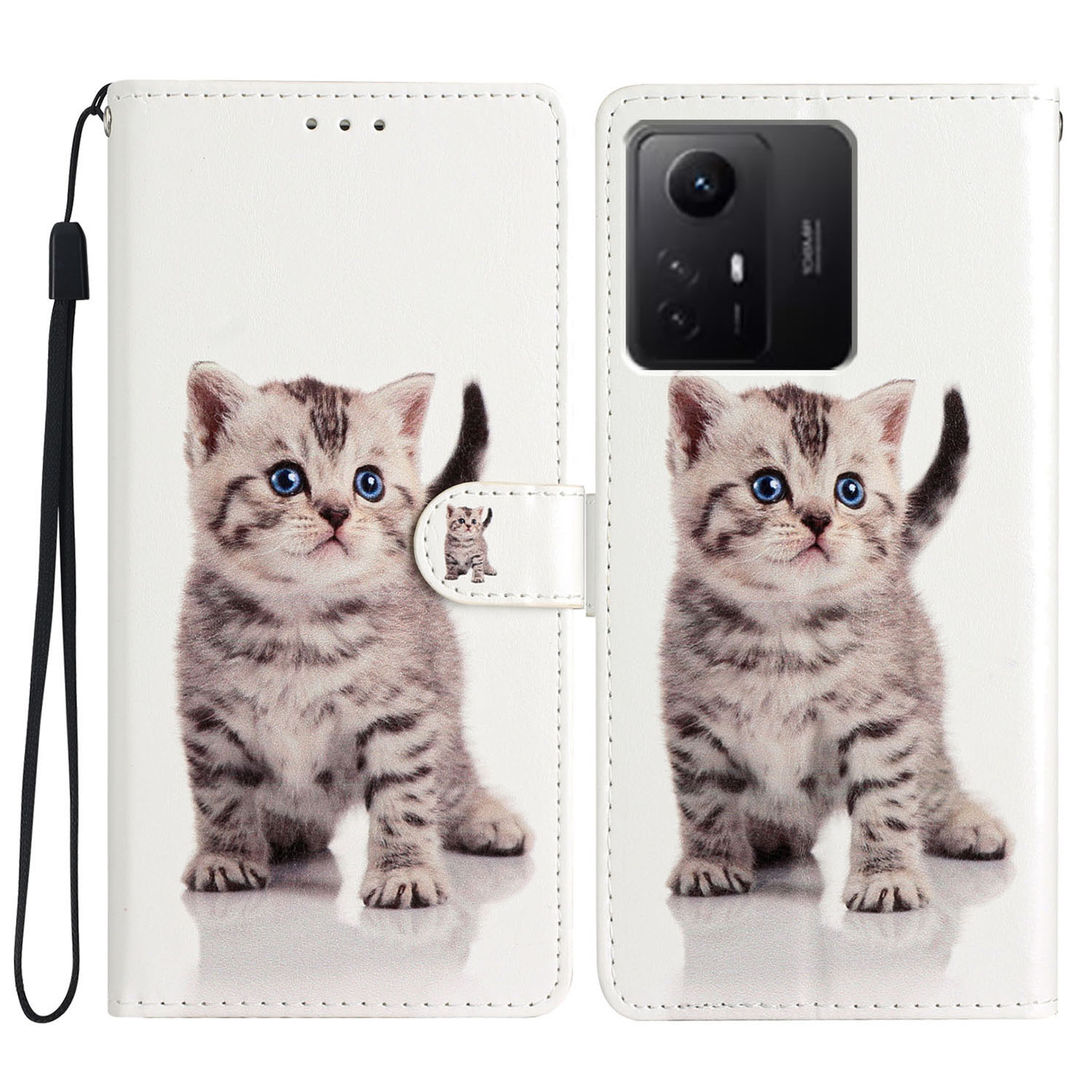 

Für Xiaomi Redmi Note 12s 4G PU Leder Brieftaschenabdeckungsmuster Druckspiegel Flip Ständer Telefonhülle - Süße Katze, Xiaomi Redmi Note 12S 4G