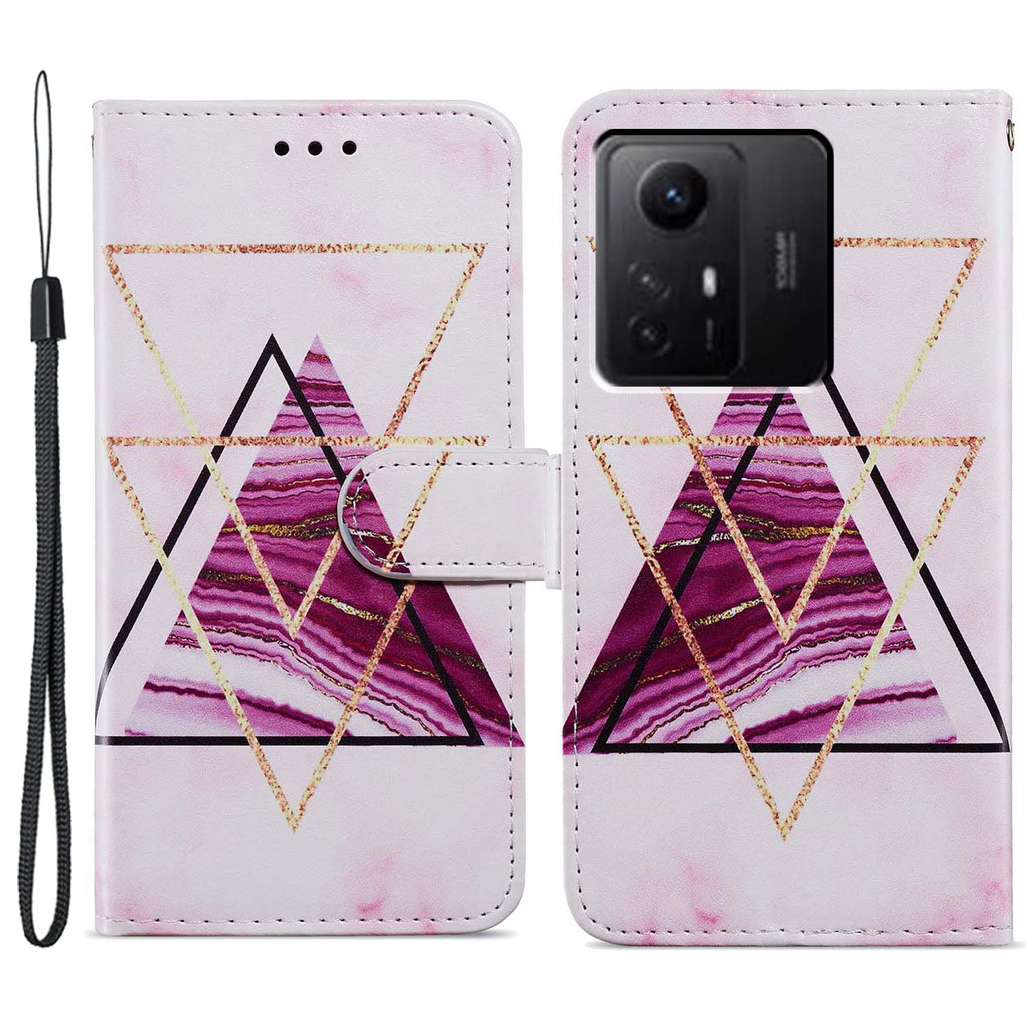 

Für Xiaomi Redmi Note 12s 4G PU Leder Brieftaschenabdeckungsmuster Druckspiegel Flip Ständer Telefonhülle - Tri-color Marmor, Xiaomi Redmi Note 12S 4G