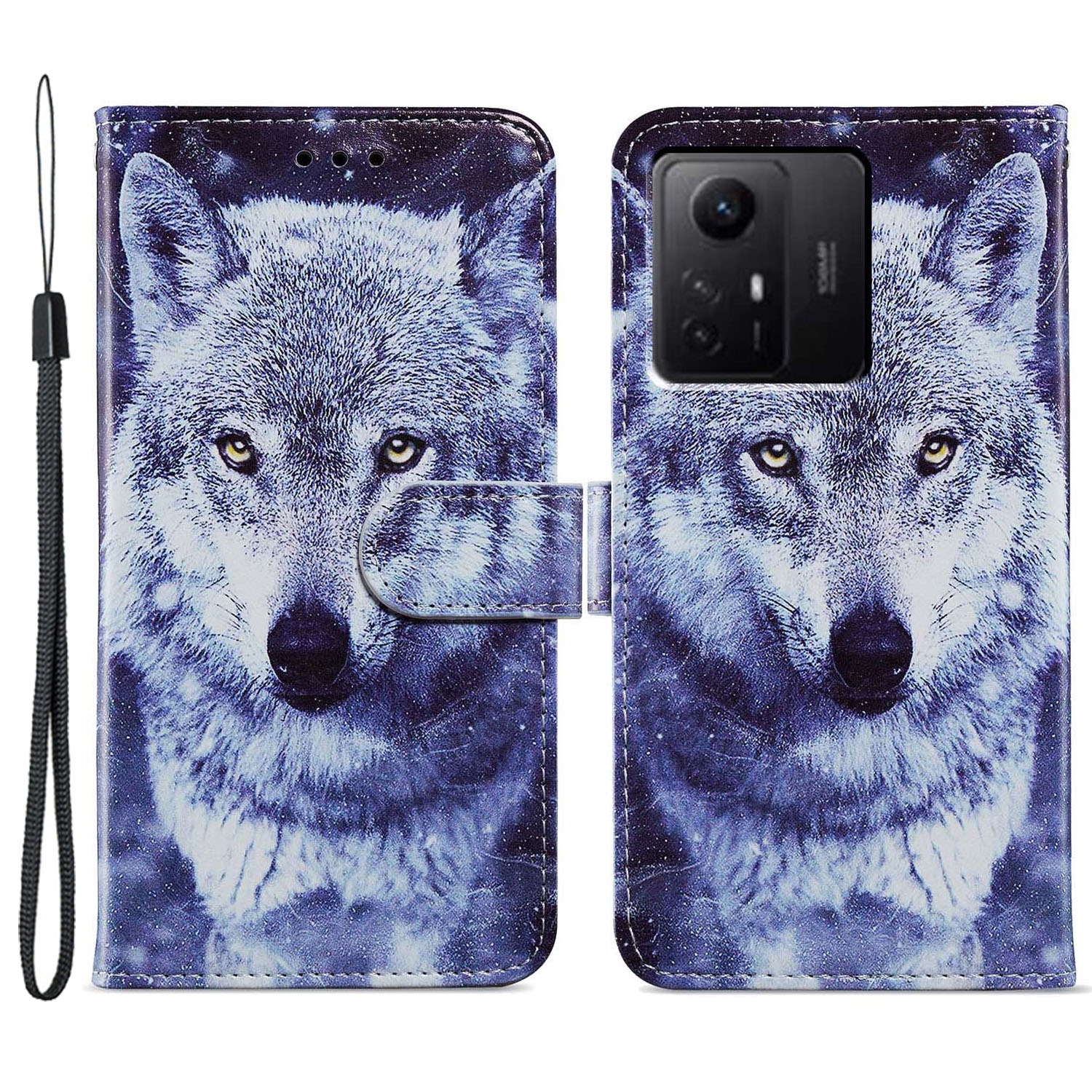 

Für Xiaomi Redmi Note 12s 4G PU Leder Brieftaschenabdeckungsmuster Druckspiegel Flip Ständer Telefonhülle - Weißer Wolf, Xiaomi Redmi Note 12S 4G