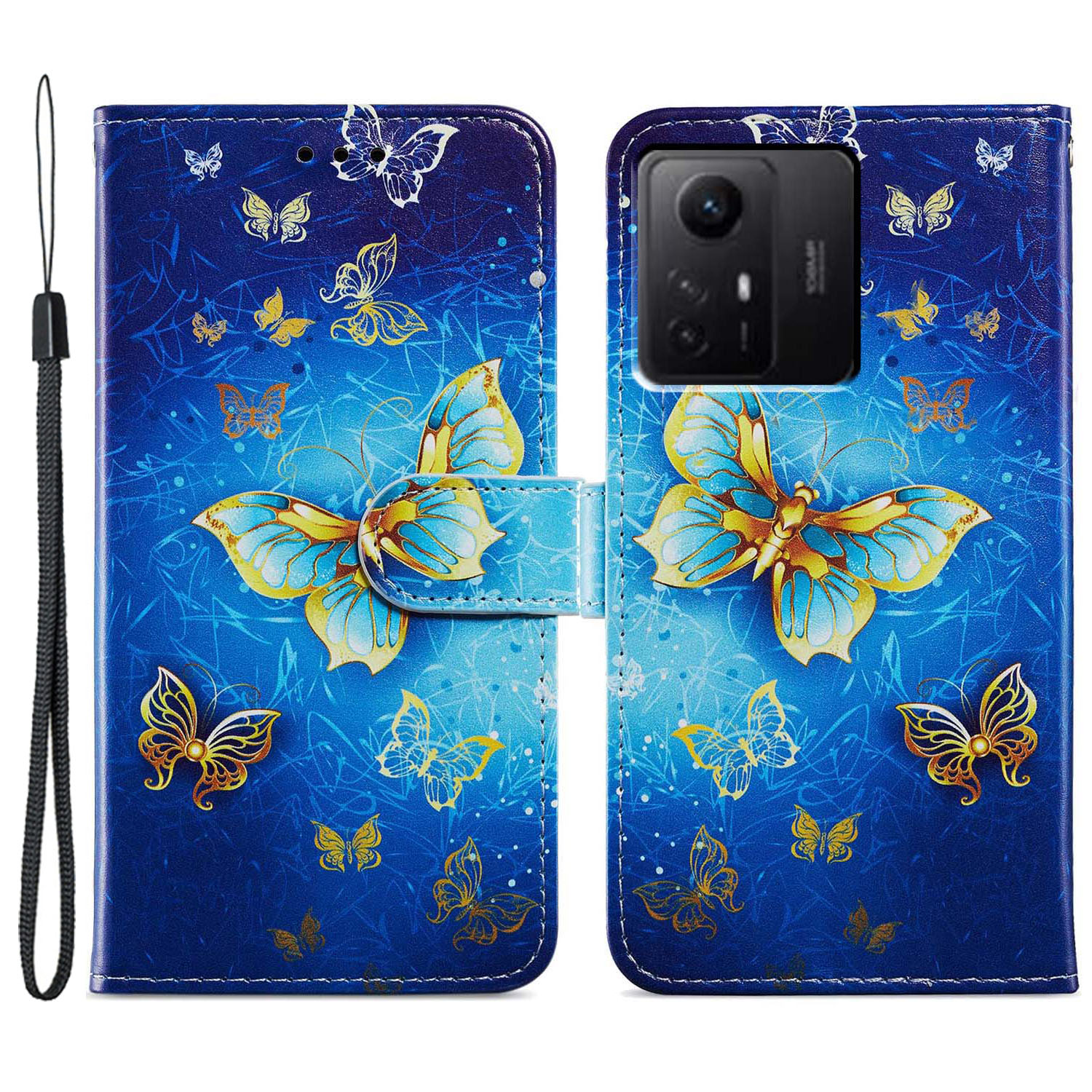 

Für Xiaomi Redmi Note 12s 4G PU Leder Brieftaschenabdeckungsmuster Druckspiegel Flip Ständer Telefonhülle - Goldener Schmetterling, Xiaomi Redmi Note 12S 4G