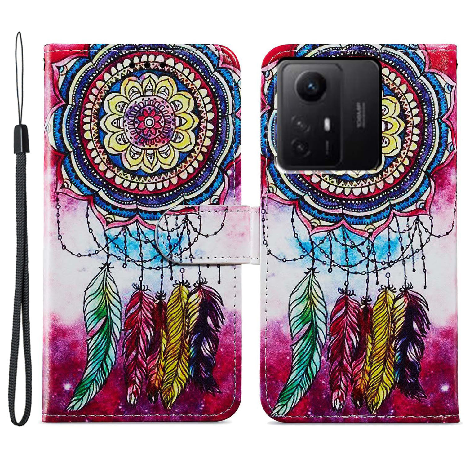 

Für Xiaomi Redmi Note 12s 4G PU Leder Brieftaschenabdeckungsmuster Druckspiegel Flip Ständer Telefonhülle - Traumfänger, Xiaomi Redmi Note 12S 4G