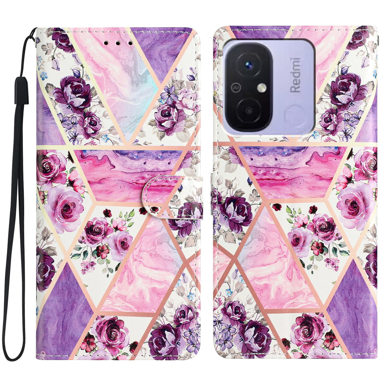 

Für Xiaomi Redmi 12C 4G Wallet Phone Hülle PU Leder -muster -druckständer Cover - Lilane Blumen, Xiaomi Redmi 12C 4G