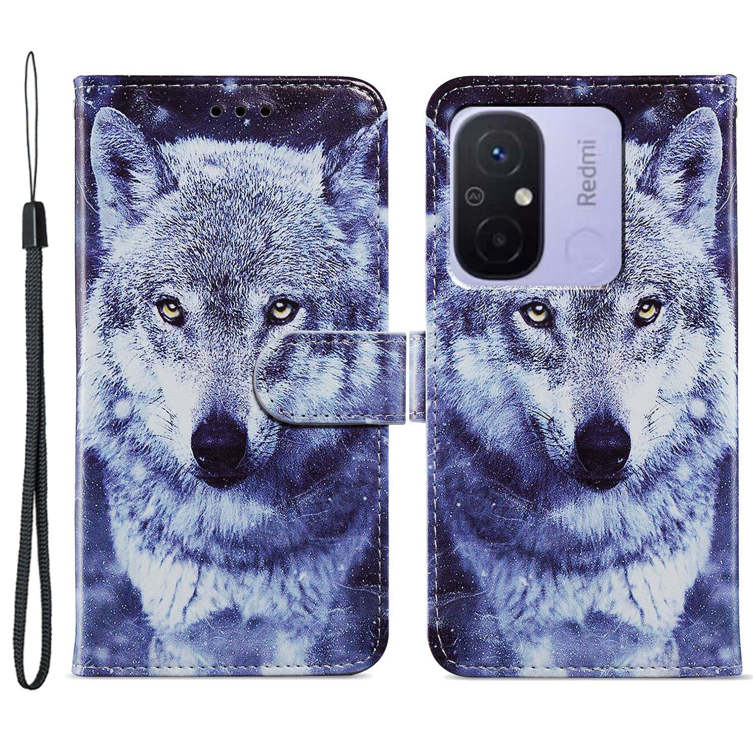 

Für Xiaomi Redmi 12C 4G Wallet Phone Hülle PU Leder -muster -druckständer Cover - Weißer Wolf, Xiaomi Redmi 12C 4G