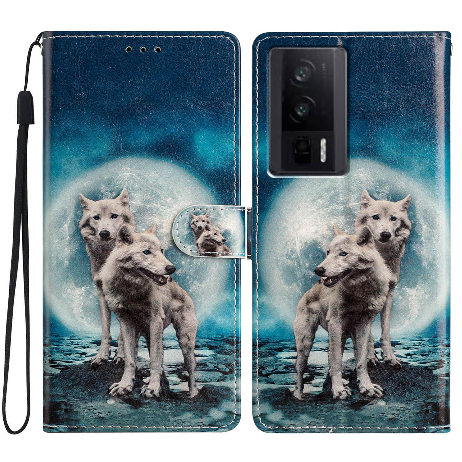 

Leder -telefonhülle Für Xiaomi Redmi K60 5G / K60 Pro 5g / Poco F5 Pro 5g, Musterdruckflip -ständer Brieftasche Abdeckung - Zwei Wölfe, Xiaomi Redmi K60 5G