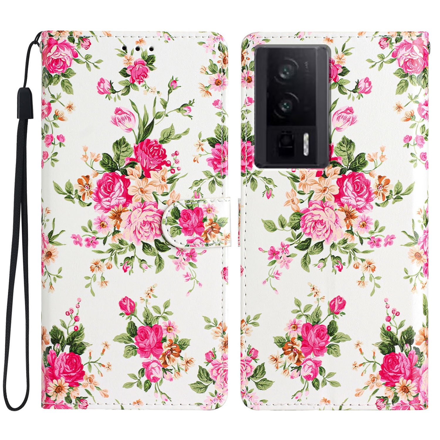 

Leder -telefonhülle Für Xiaomi Redmi K60 5G / K60 Pro 5g / Poco F5 Pro 5g, Musterdruckflip -ständer Brieftasche Abdeckung - Rote Blumen, Xiaomi Redmi K60 5G