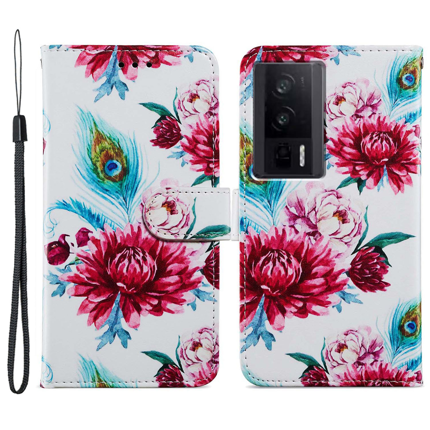 

Leder -telefonhülle Für Xiaomi Redmi K60 5G / K60 Pro 5g / Poco F5 Pro 5g, Musterdruckflip -ständer Brieftasche Abdeckung - Pfauenblume, Xiaomi Redmi K60 5G