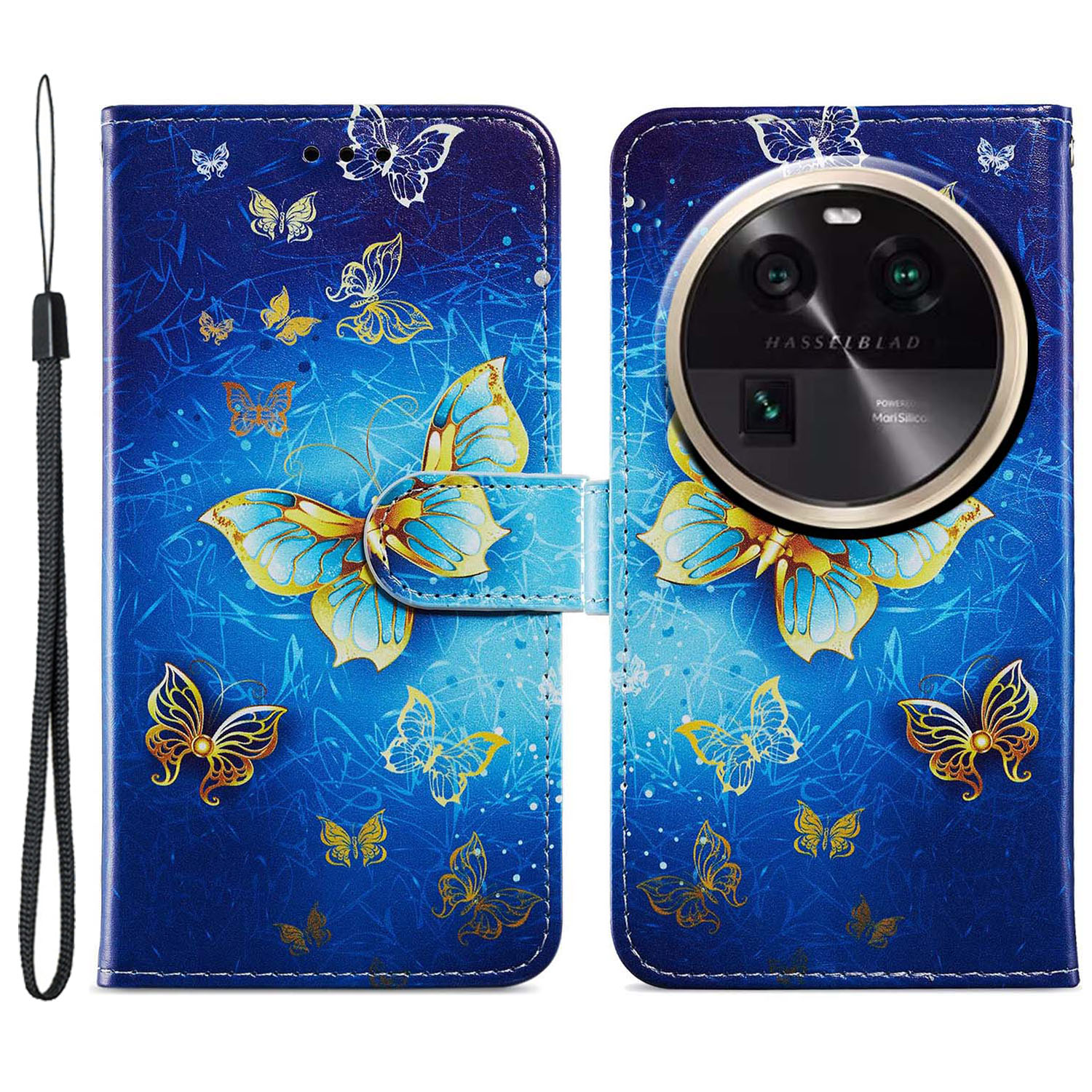 

Für Oppo Finden Sie X6 Pro Flip Wallet Protective Cover PU -ledermuster -druckständer Telefonhülle - Goldener Schmetterling, Oppo Find X6 Pro