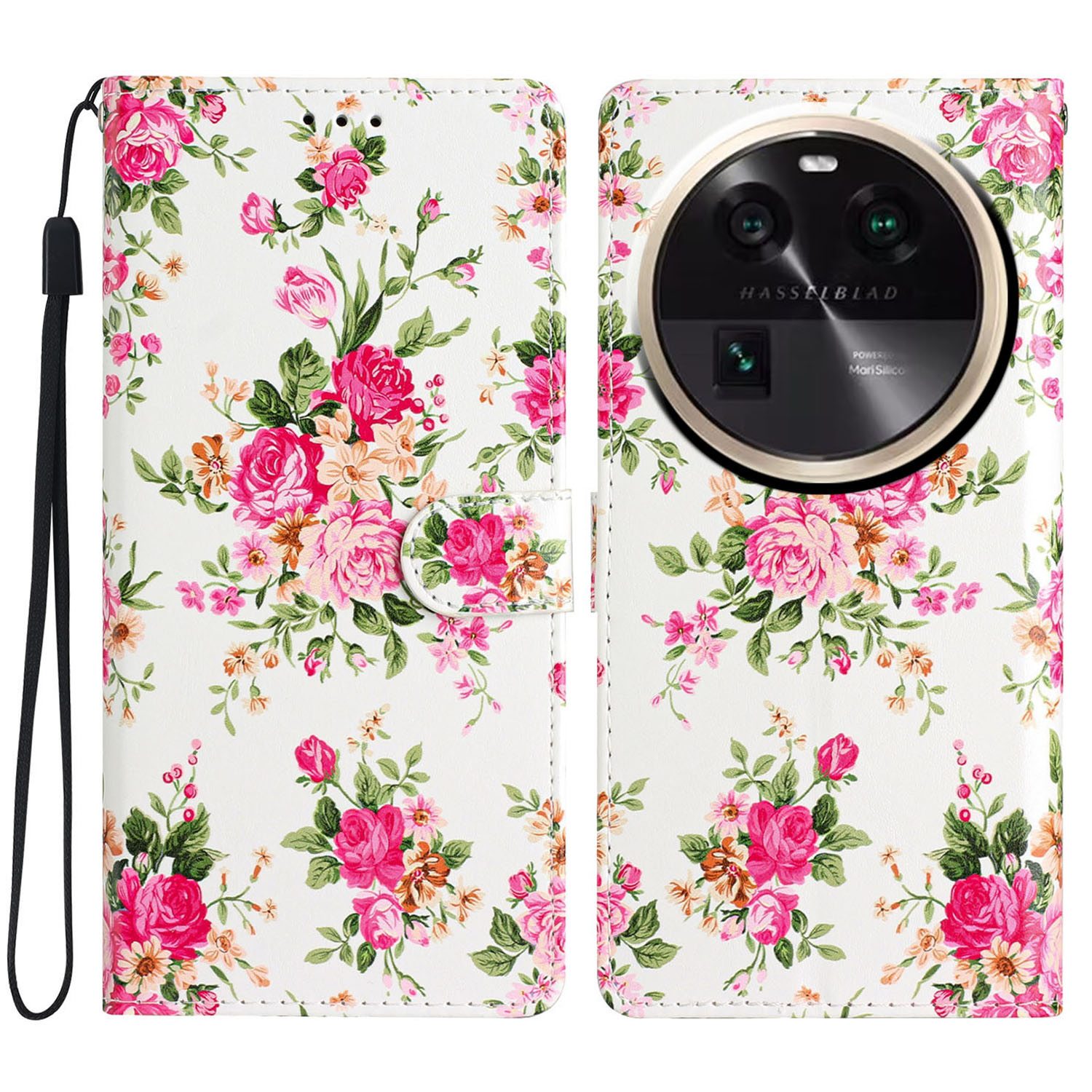 

Für Oppo Finden Sie X6 PU Leder -handy -hülle -muster -druckständer Flip Wallet Wallet - Rote Blumen, Oppo Find X6