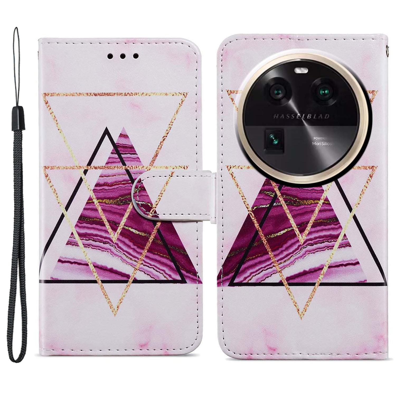 

Für Oppo Finden Sie X6 PU Leder -handy -hülle -muster -druckständer Flip Wallet Wallet - Tri-color Marmor, Oppo Find X6