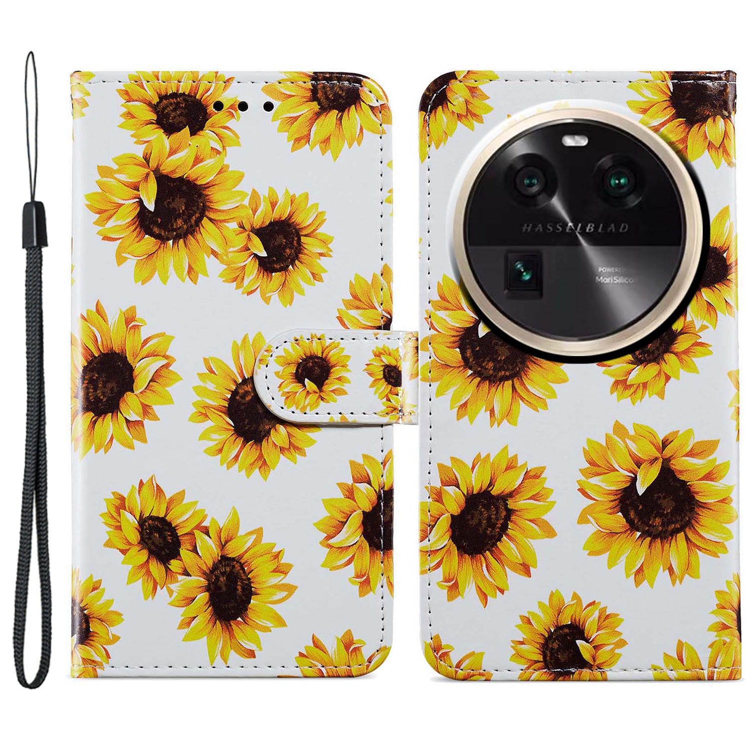 

Für Oppo Finden Sie X6 PU Leder -handy -hülle -muster -druckständer Flip Wallet Wallet - Sonnenblume, Oppo Find X6