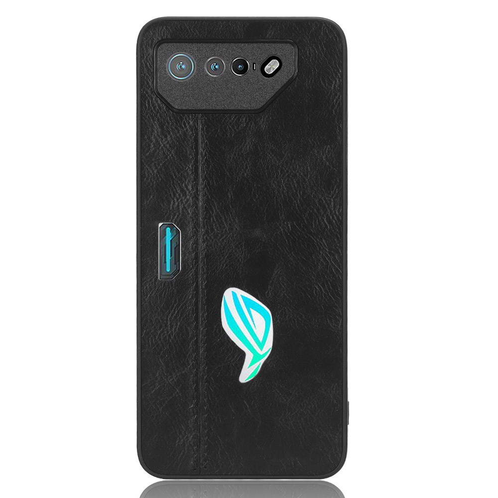 

Für Asus ROG Phone 7 5G Lederbeschichtete TPU+PC Phone Hülle Cowide Textur Anti-scratch-abdeckung - Schwarz, Asus ROG Phone 7 5G