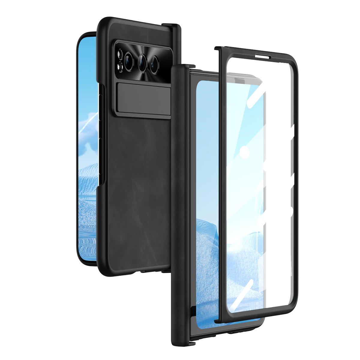 

Für Google Pixel Faltkickstand -telefonhülle PU -leder -pc Schockdes Abdeckung Mit Temperamentvollem Glasfilm - Schwarz, Google Pixel Fold
