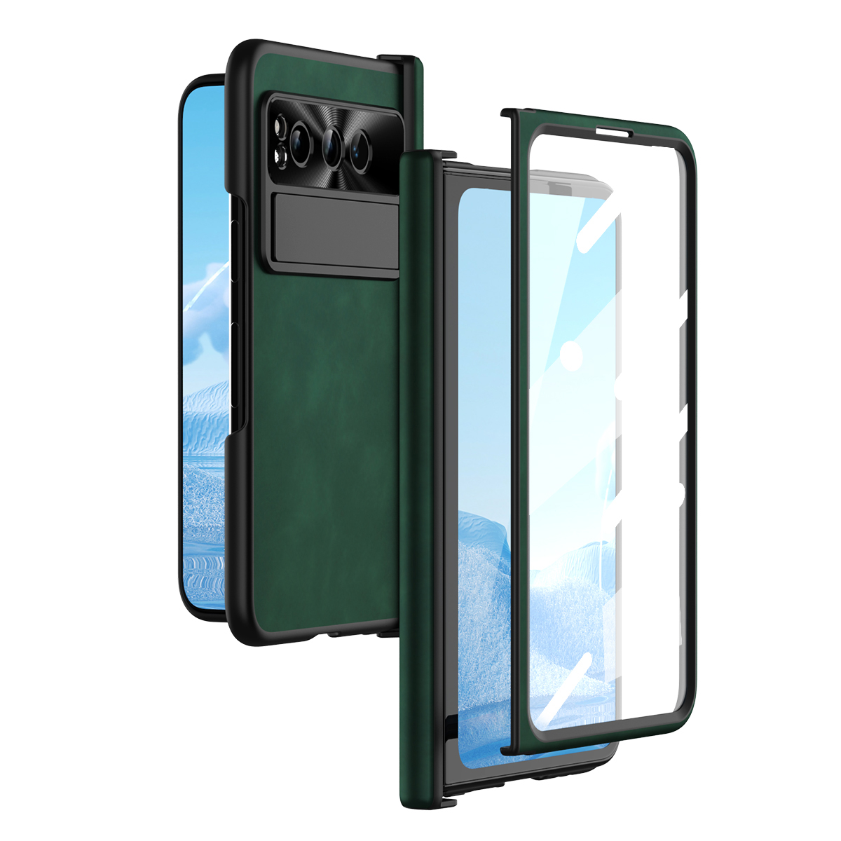 

Für Google Pixel Faltkickstand -telefonhülle PU -leder -pc Schockdes Abdeckung Mit Temperamentvollem Glasfilm - Grün, Google Pixel Fold