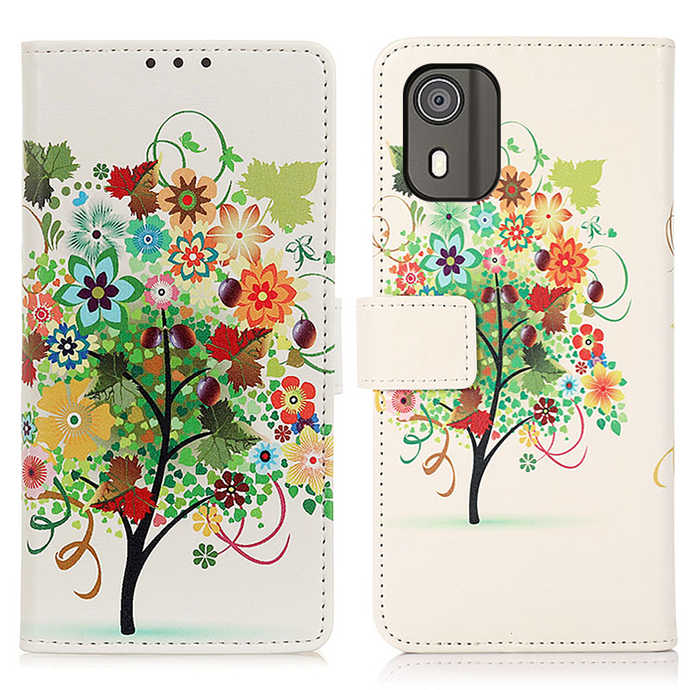 

Für Nokia C02 Musterdruck Anti-kratzer PU Leder-phone-hülle-brieftasche Flip-schutzabdeckung - Obstbaum, Nokia C02