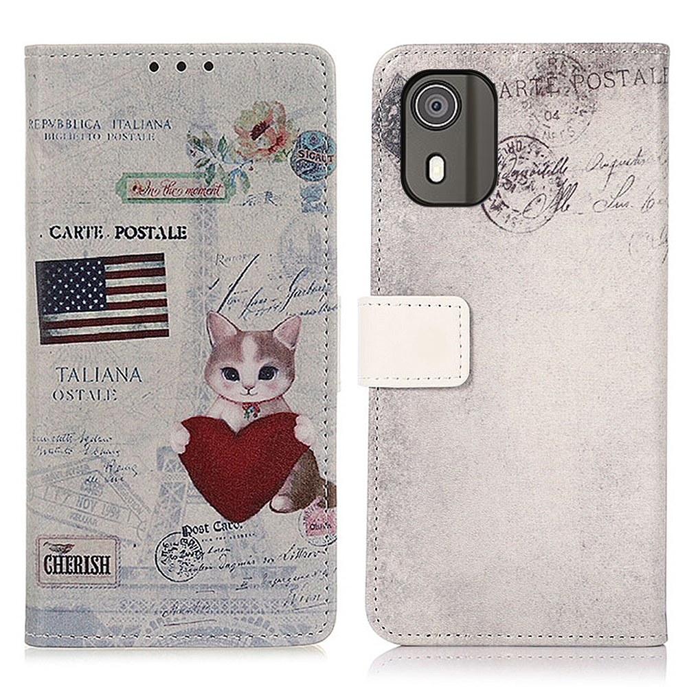 

Für Nokia C02 Musterdruck Anti-kratzer PU Leder-phone-hülle-brieftasche Flip-schutzabdeckung - Katze Und Herz, Nokia C02