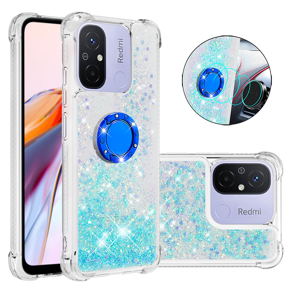 

YB Quicksand Series-7 Für Xiaomi Redmi 12c 4g / 11a 4G Glitter Hülle Ring Kickstand Liquid TPU Telefonabdeckung - Blau / Pentagramm, Xiaomi Redmi 12C 4G