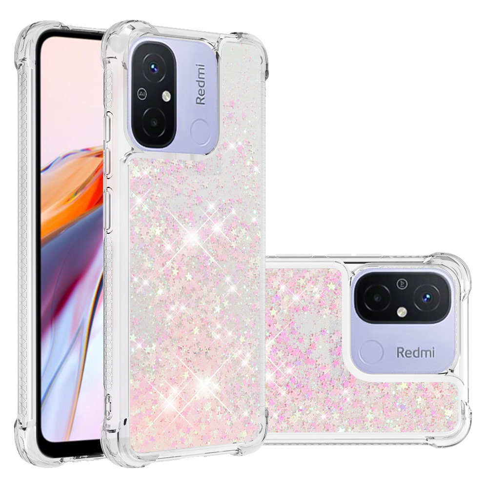 

YB Quicksand Series-1 Für Xiaomi Redmi 12c 4g / 11a 4G Sparkle Fließende Flüssigkoffer TPU Schockdelie -telefonabdeckung - Rosa / Pentagramme, Xiaomi Redmi 12C 4G