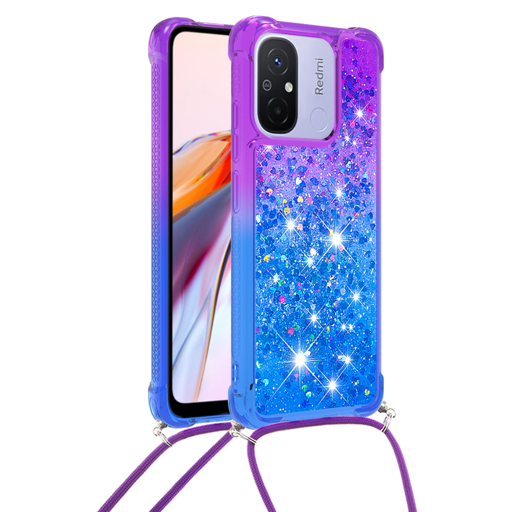 

Für Xiaomi Redmi 12c 4g / 11a 4G YB Ticksand Series-6 TPU Telefonabdeckung Floating Liquid Glitter Mit Lanyard - Lila+himmelblau, Xiaomi Redmi 12C 4G