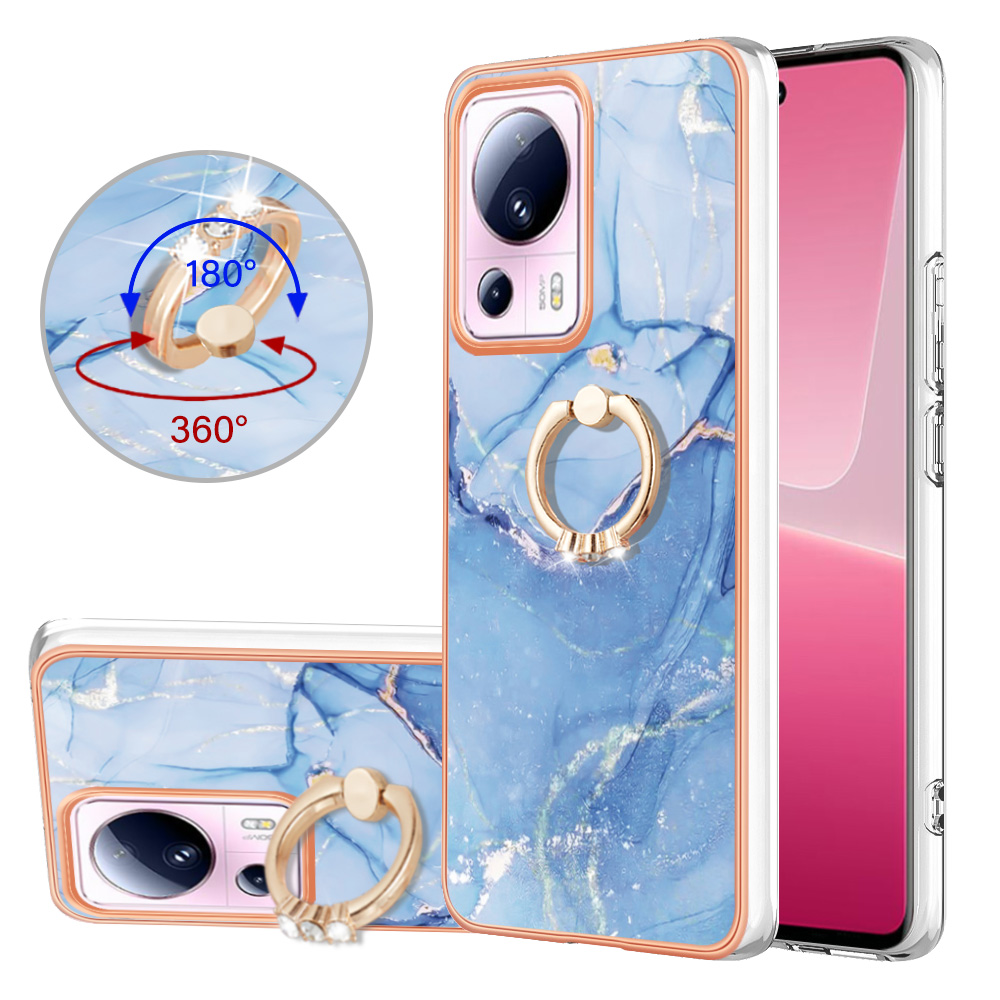

YB IMD Series-17 Style-e Marble Muster Telefonfall Für Xiaomi 13 Lite / Civi 2 5G Electroplated Frame 2,0 mm TPU -kickstandabdeckung - Blau, Xiaomi 13 Lite