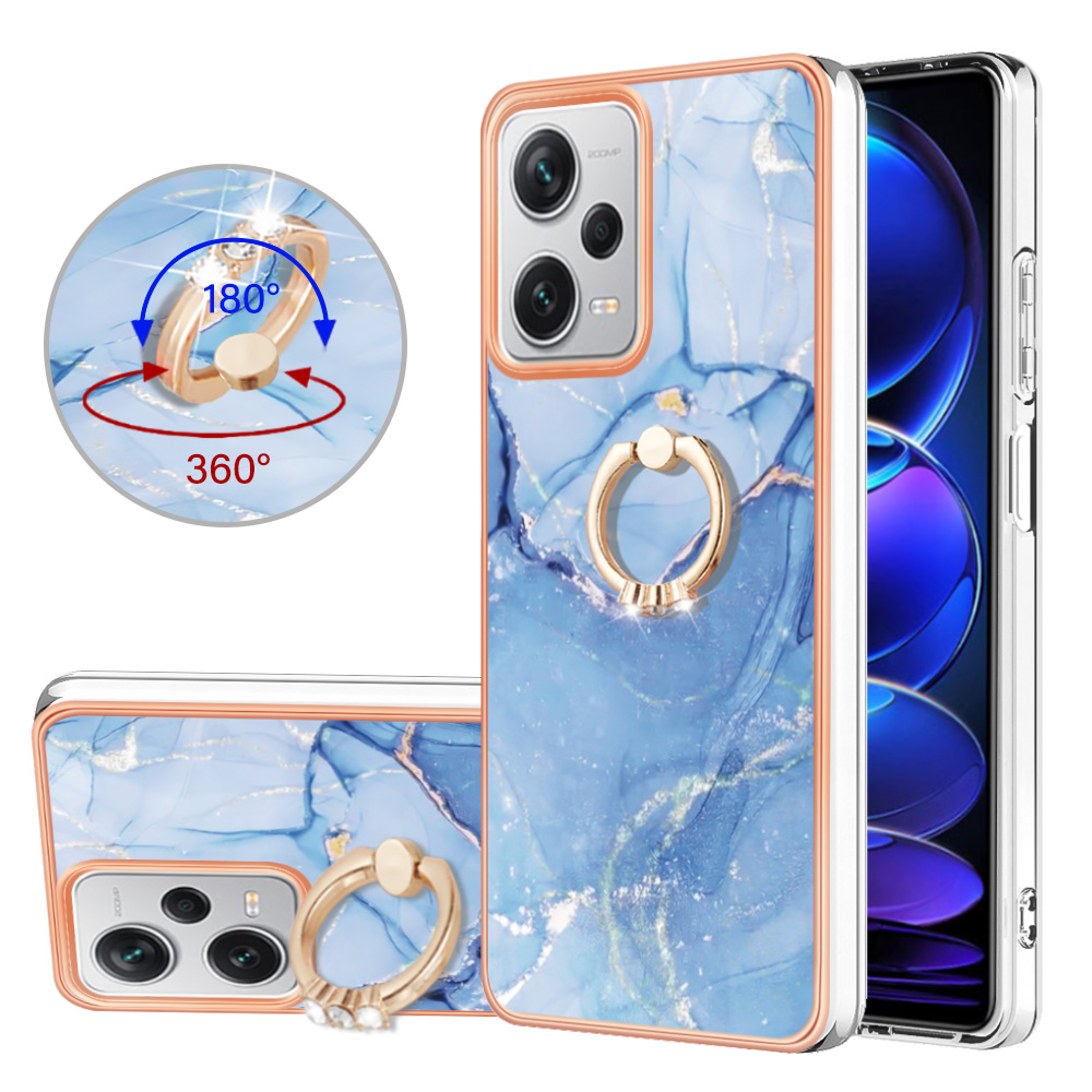 

YB IMD Series-17 Style-E Für Xiaomi Redmi Note 12 Pro+ 5G Elektroplattierte Kante 2,0 mm Tpu-hülle Marmormuster IMD Kickstand Telefonabdeckung - Blau, Xiaomi Redmi Note 12 Pro+ 5G