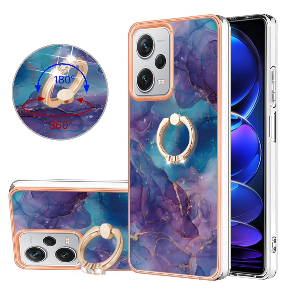 

YB IMD Series-17 Style-E Für Xiaomi Redmi Note 12 Pro+ 5G Elektroplattierte Kante 2,0 mm Tpu-hülle Marmormuster IMD Kickstand Telefonabdeckung - Lila, Xiaomi Redmi Note 12 Pro+ 5G