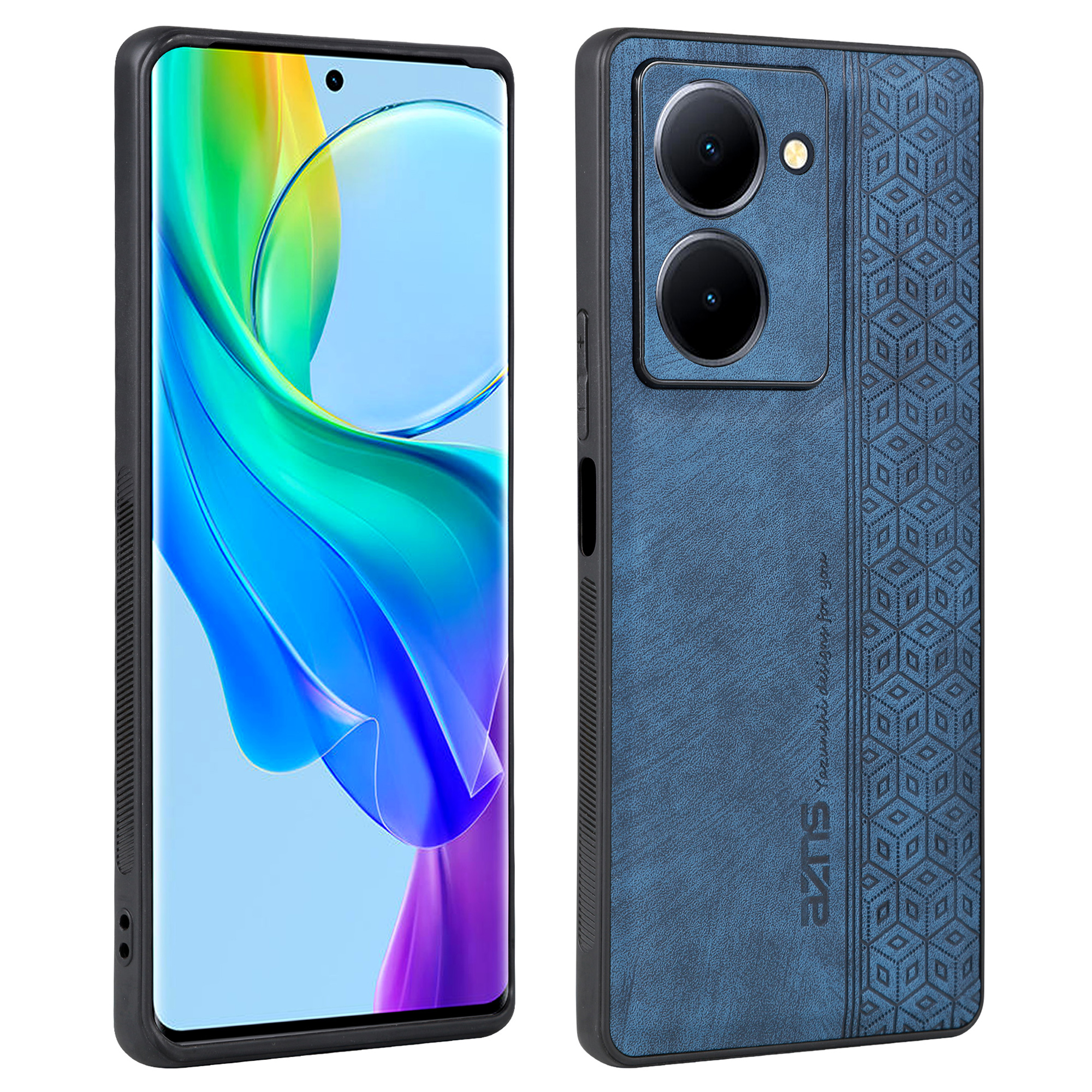 

Azns Für Vivo Y78 5g Handypuppen PU Leder+tpu Eingeprägte Anti-kratzer-telefonabdeckung - Blau, vivo Y78 5G