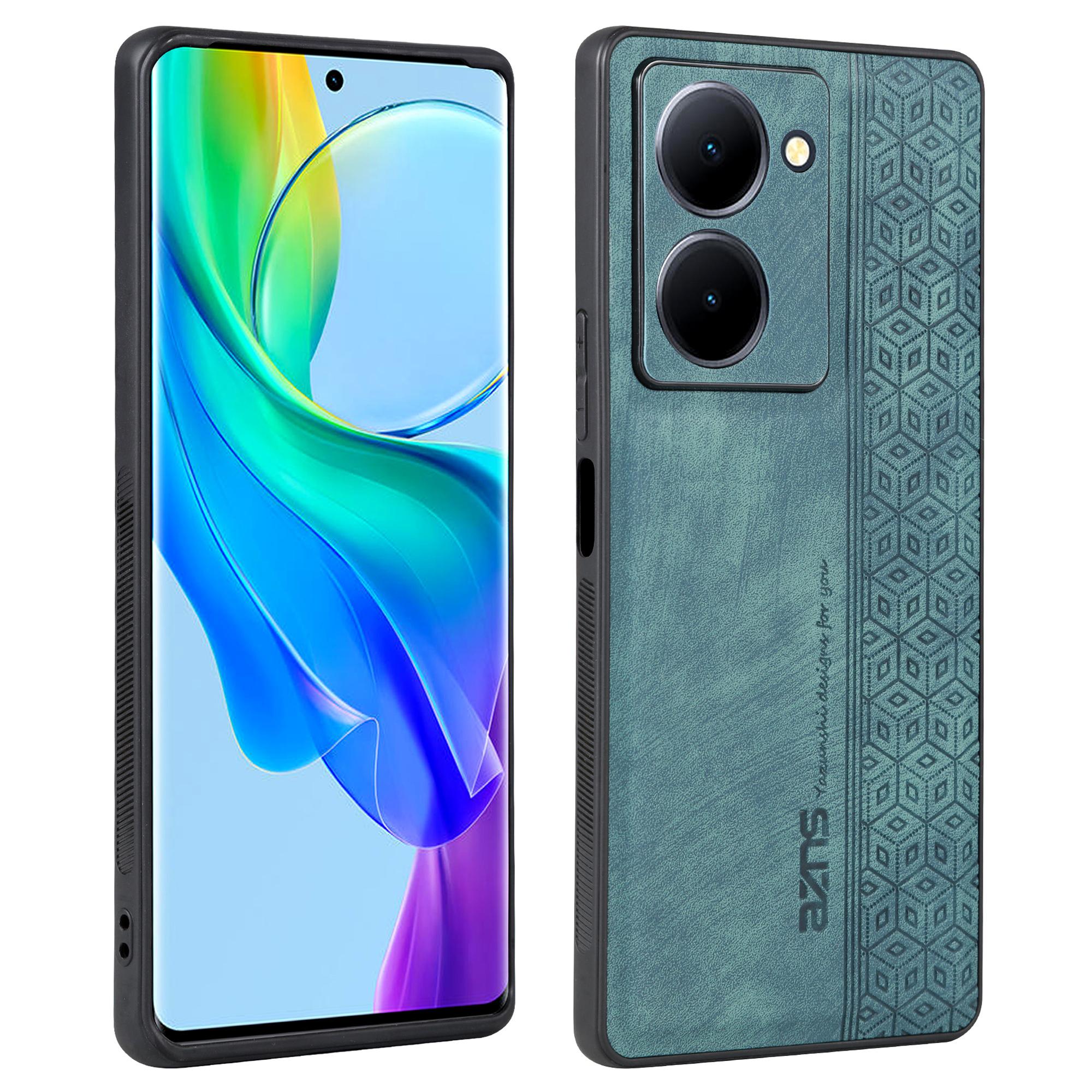 

Azns Für Vivo Y78 5g Handypuppen PU Leder+tpu Eingeprägte Anti-kratzer-telefonabdeckung - Grün, vivo Y78 5G