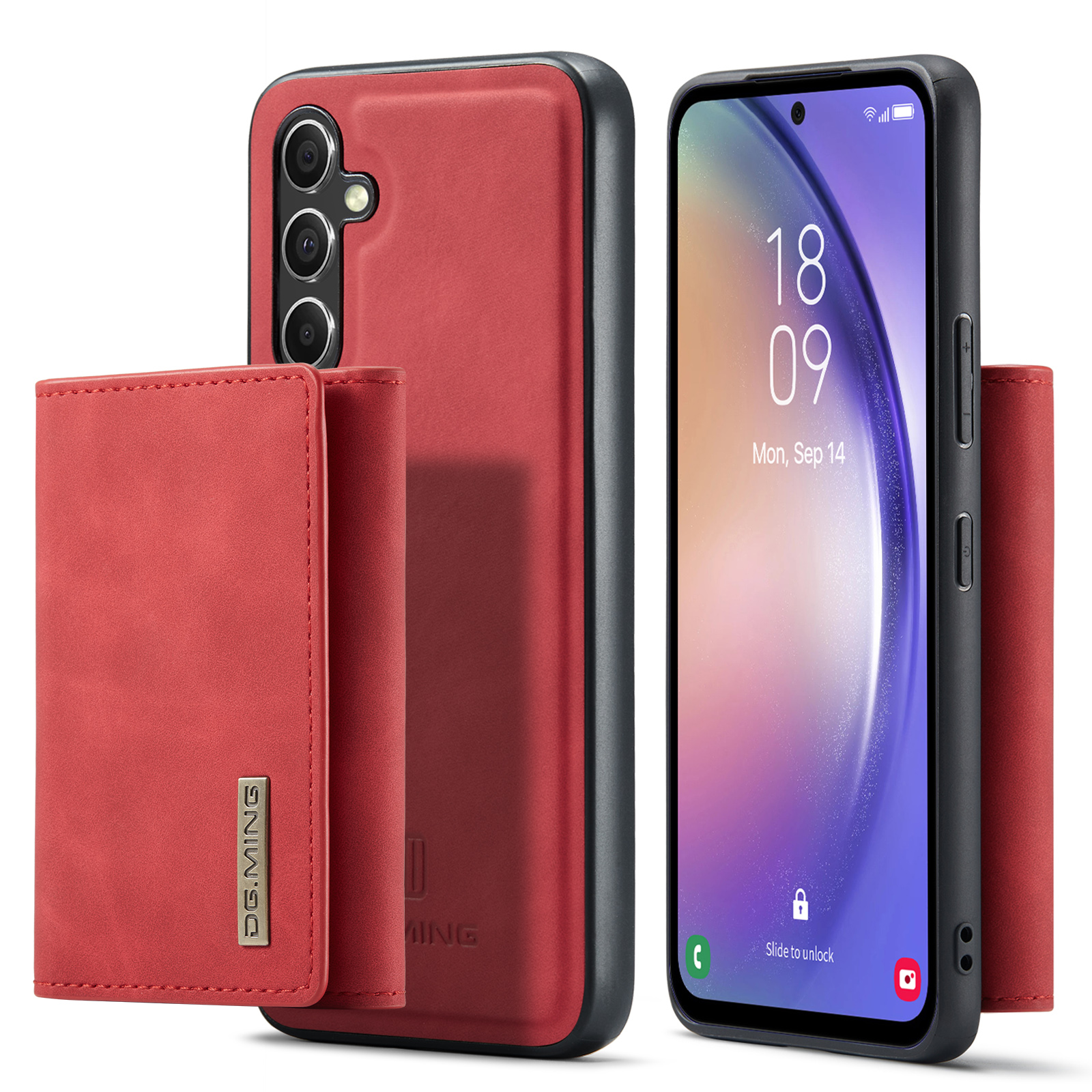 

Dg. Ming M1 -serie Für Samsung Galaxy A54 5G PU Lederbeschichtete PC+TPU Kickstand Deckung Magnetabendbarer Brieftaschenhülle - Rot, Galaxy A54 5G