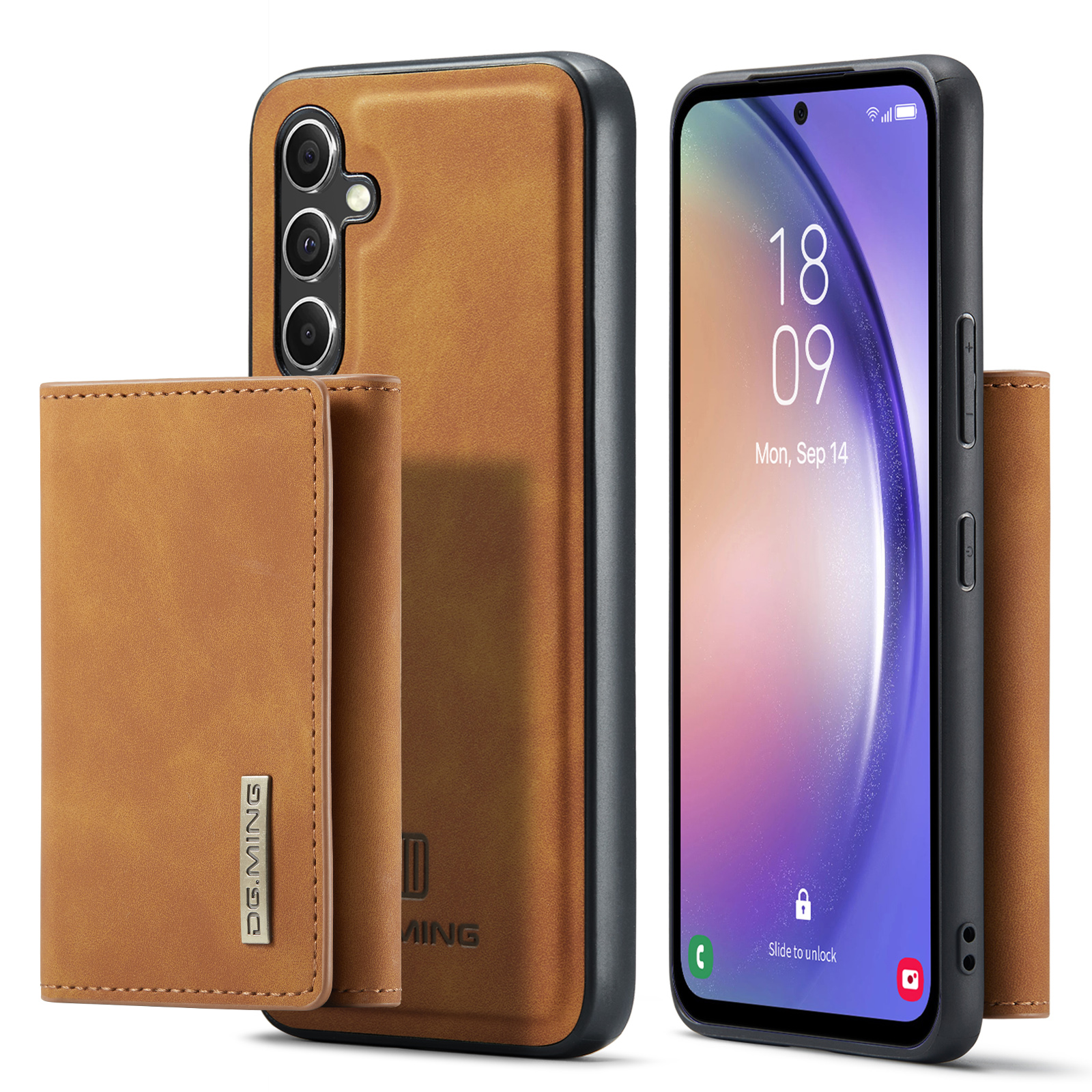 

Dg. Ming M1 -serie Für Samsung Galaxy A54 5G PU Lederbeschichtete PC+TPU Kickstand Deckung Magnetabendbarer Brieftaschenhülle - Braun, Galaxy A54 5G