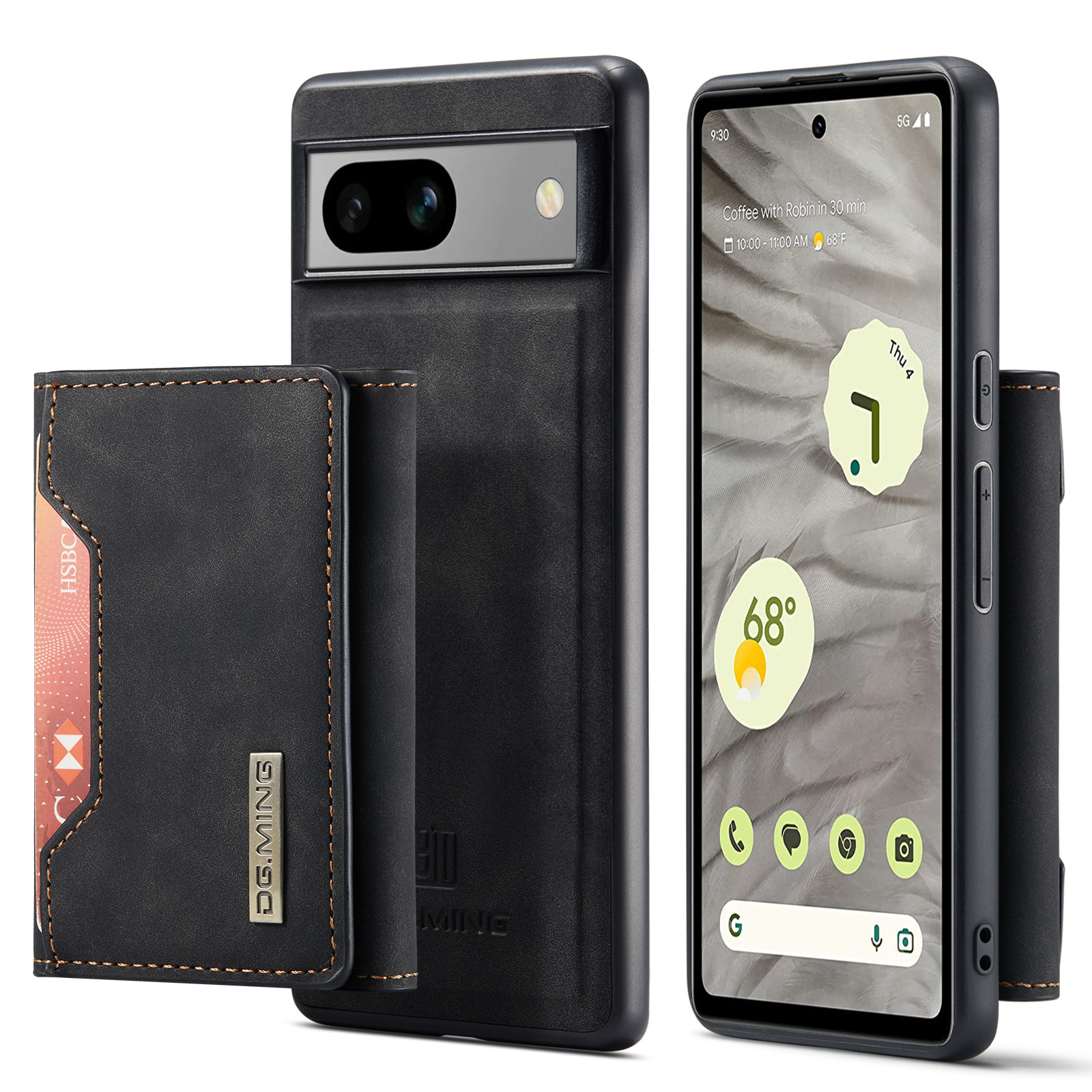 

Dg. Ming M2 -serie Für Google Pixel 7a Abnehmbarer Rückcover PU -lederbeschichteter PC+TPU Kickständer Brieftaschenhülle - Schwarz, Google Pixel 7a