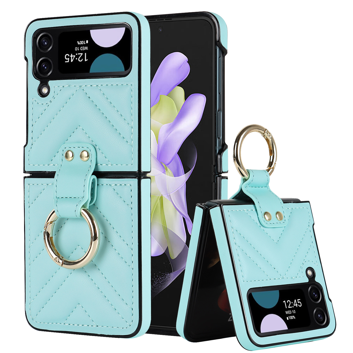 

ZD 08 V-formgenähte Telefonhülle Für Samsung Galaxy Z Flip3 5G PU Leder Hartpc-abdeckung Mit Metallschnalle - Blau, Samsung Galaxy Z Flip3 5G