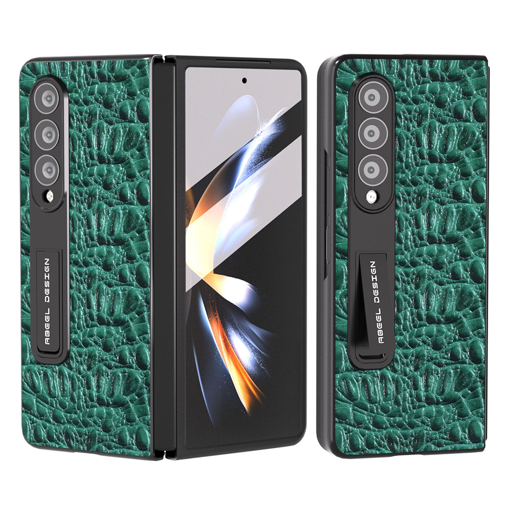

ABEEL Für Samsung Galaxy Z Fold3 5G Telefonhülle Echtes Kuhleder+pc -kickständer Mit Bildschirmschutz - Grün, Galaxy Z Fold3 5G