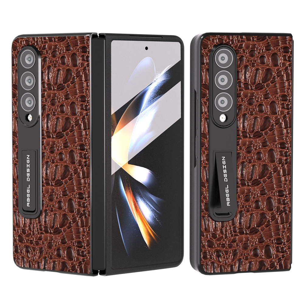 

ABEEL Für Samsung Galaxy Z Fold3 5G Telefonhülle Echtes Kuhleder+pc -kickständer Mit Bildschirmschutz - Braun, Galaxy Z Fold3 5G