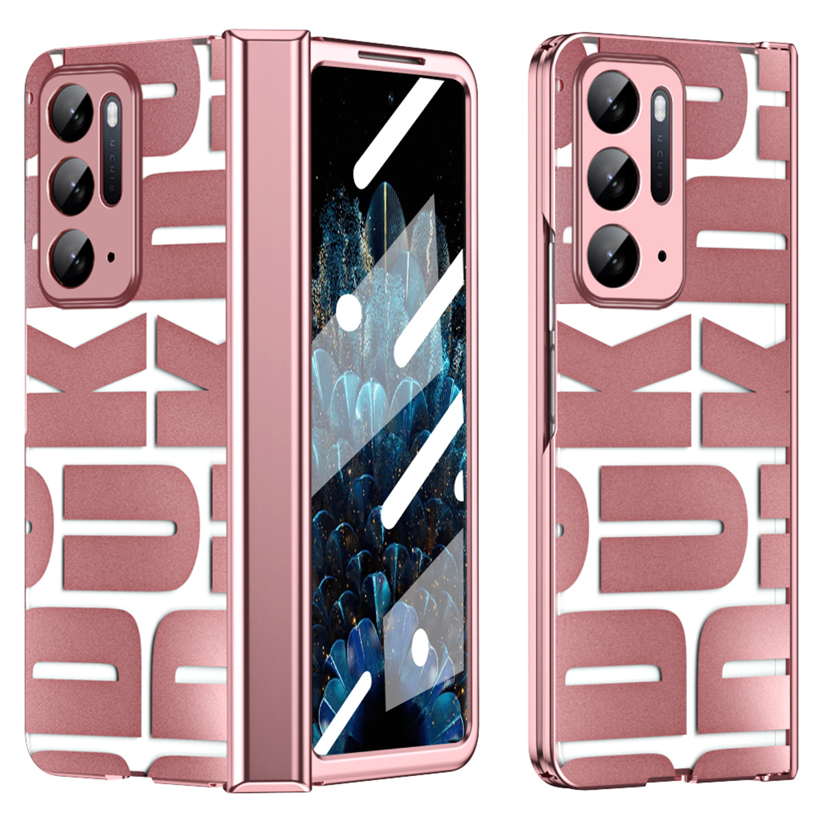 

Telefonkoffer Mit Temperiertem Glasfilm Für Oppo Find n, Elektroplieren Harter PC -telefonabdeckung - Roségold, Oppo Find N