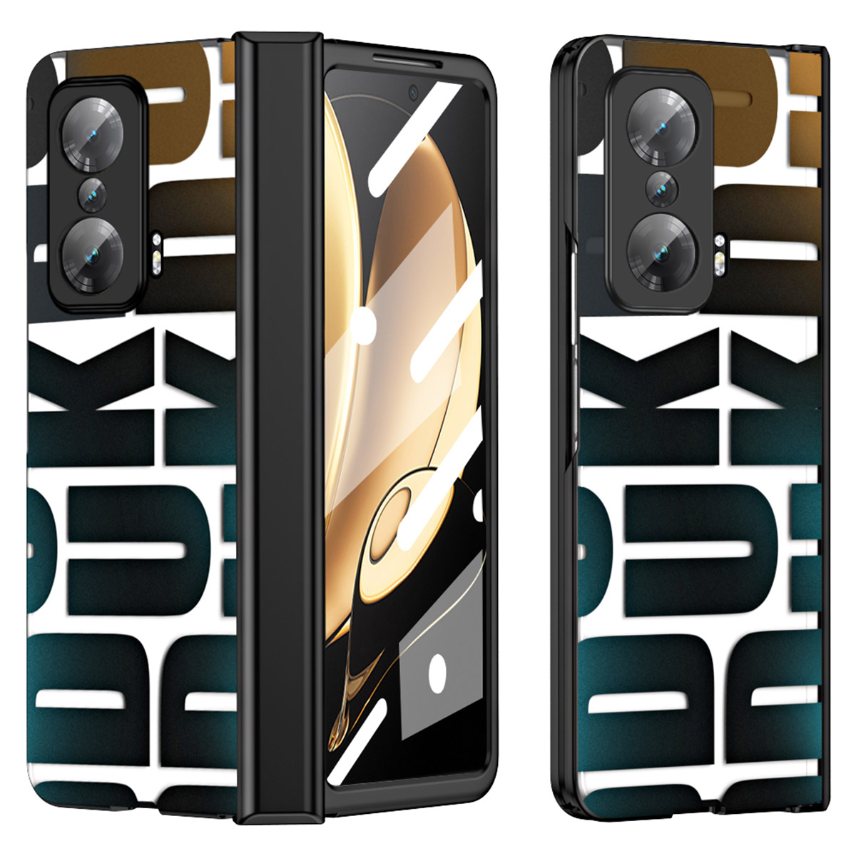 

Für Ehrenmagie V Hard PC Phone Case Elektroplierendes Telefonabdeckung Mit Temperamentvollem Glasfilm - Schwarz, Honor Magic V