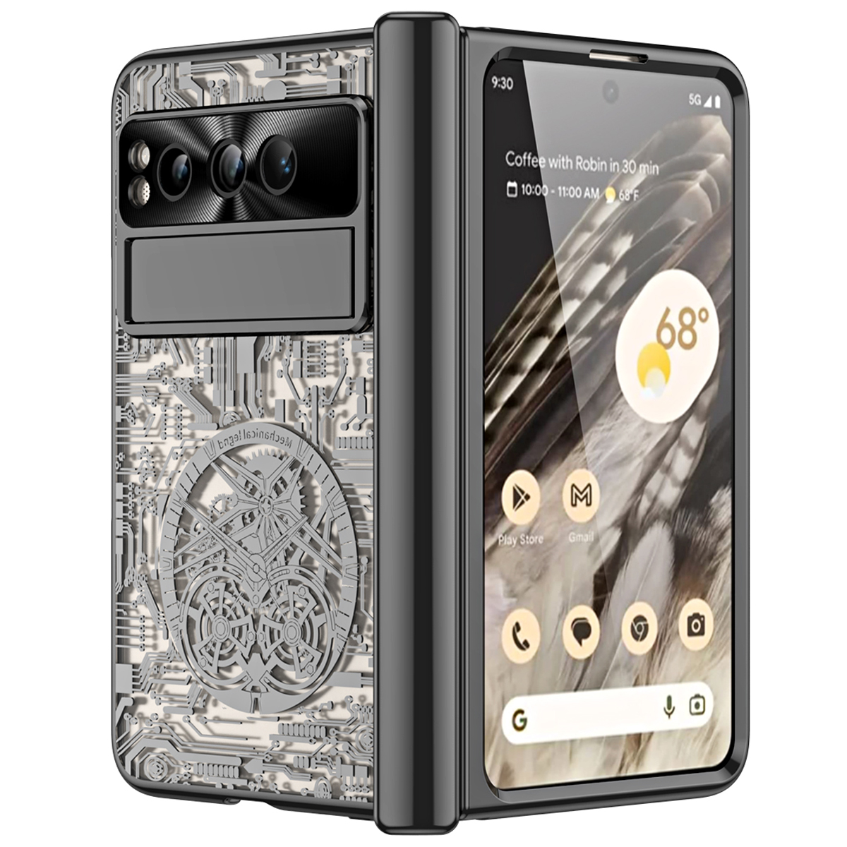 

Falten Sie PC -telefonkoffer Für Google Pixel Fold, Mechanical Legend Series Electroplating Cover Mit Temperamentvollem Glasfilm - Schwarz, Google Pixel Fold