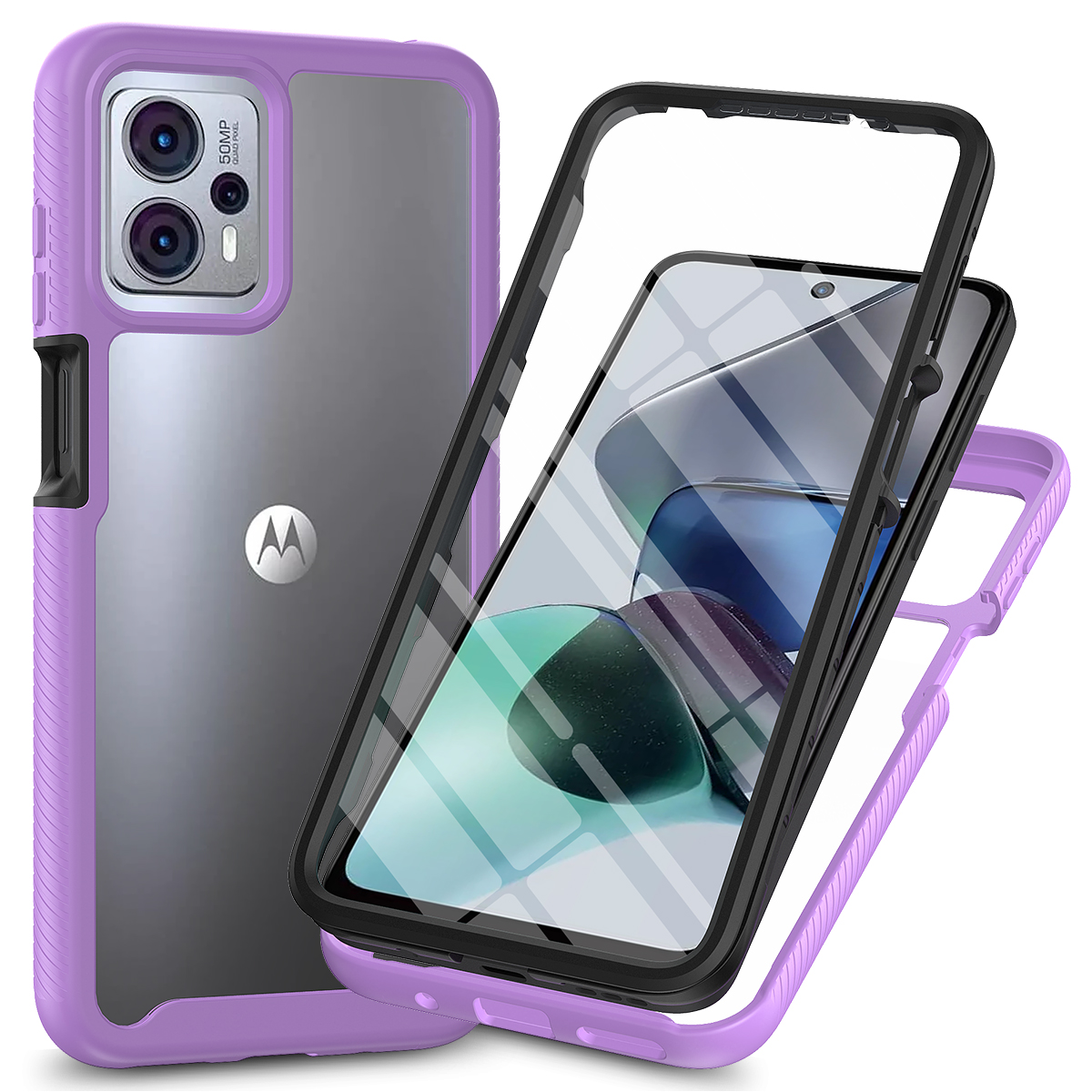 

Telefonkoffer Für Motorola Moto G13 4G / G23 4G 3-in-1 Abnehmbarer Schutzfall Mit Pet-screen-beschützer - Lila, Motorola Moto G13 4G
