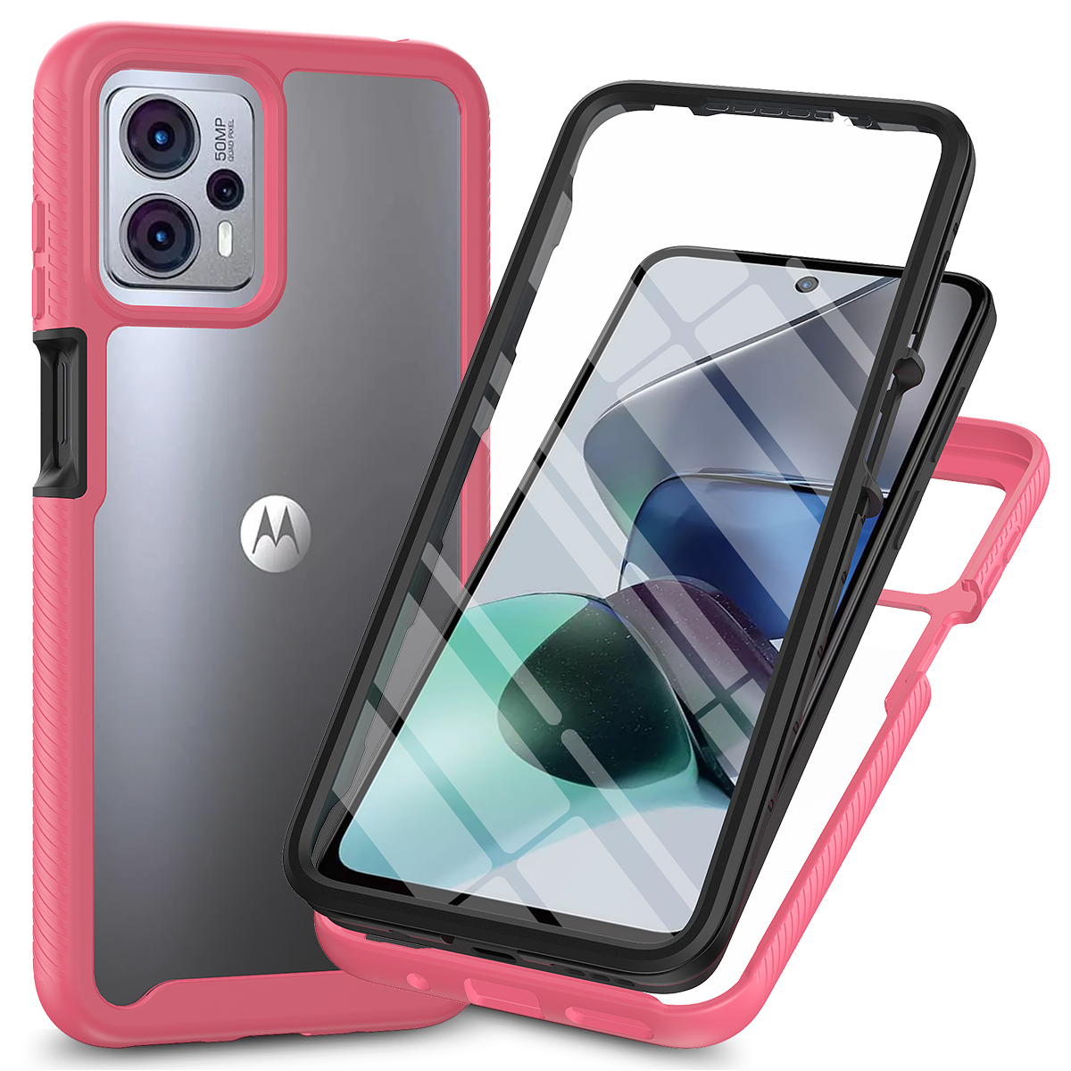 

Telefonkoffer Für Motorola Moto G13 4G / G23 4G 3-in-1 Abnehmbarer Schutzfall Mit Pet-screen-beschützer - Rosa, Motorola Moto G13 4G