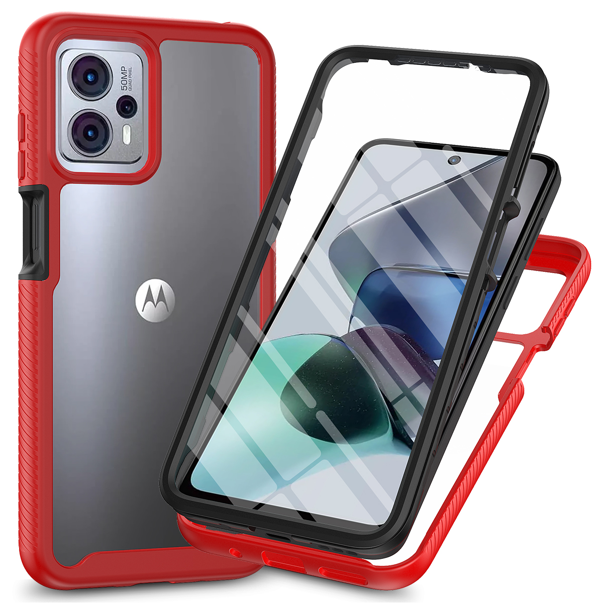 

Telefonkoffer Für Motorola Moto G13 4G / G23 4G 3-in-1 Abnehmbarer Schutzfall Mit Pet-screen-beschützer - Rot, Motorola Moto G13 4G