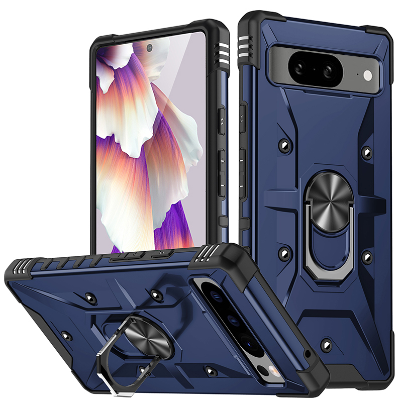 

Für Google Pixel 8 TPU+ PC -kombination Schutzhülle Ringhalter Kickstand Schockdelefonabdeckung - Blau, Google Pixel 8
