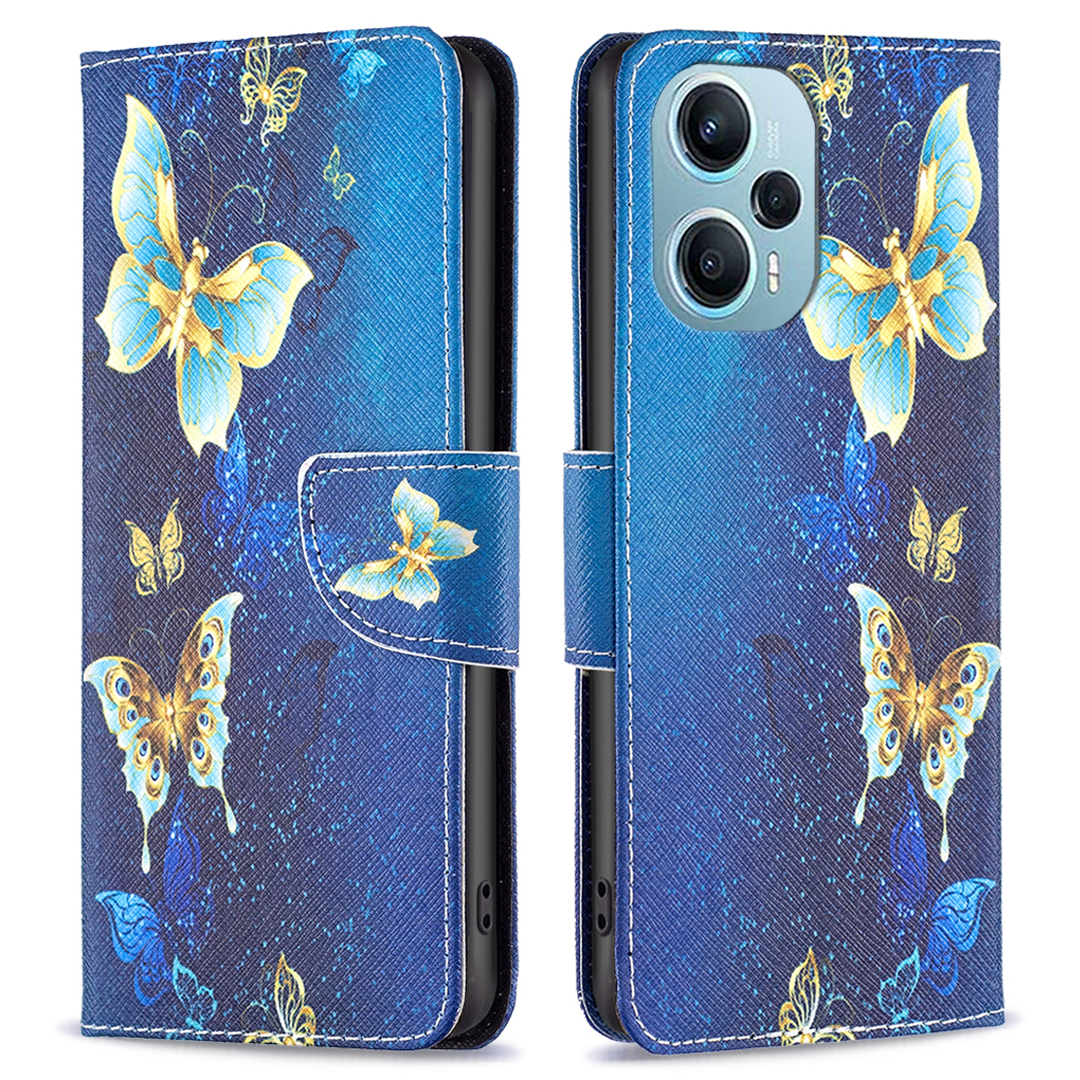 

Für Xiaomi Poco F5 5G / Redmi Note 12 Turbo -muster Druck Leder -telefon Hülle Wallet Stand Cover - Goldene Schmetterlinge, Xiaomi Poco F5 5G