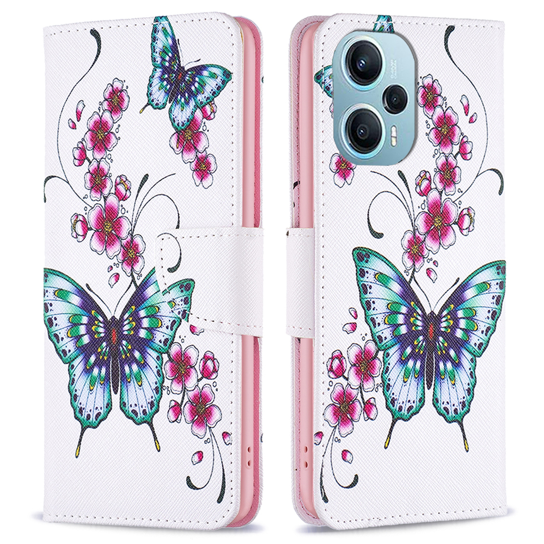 

Für Xiaomi Poco F5 5G / Redmi Note 12 Turbo -muster Druck Leder -telefon Hülle Wallet Stand Cover - Pfirsichblüte Und Schmetterlinge, Xiaomi Poco F5 5G