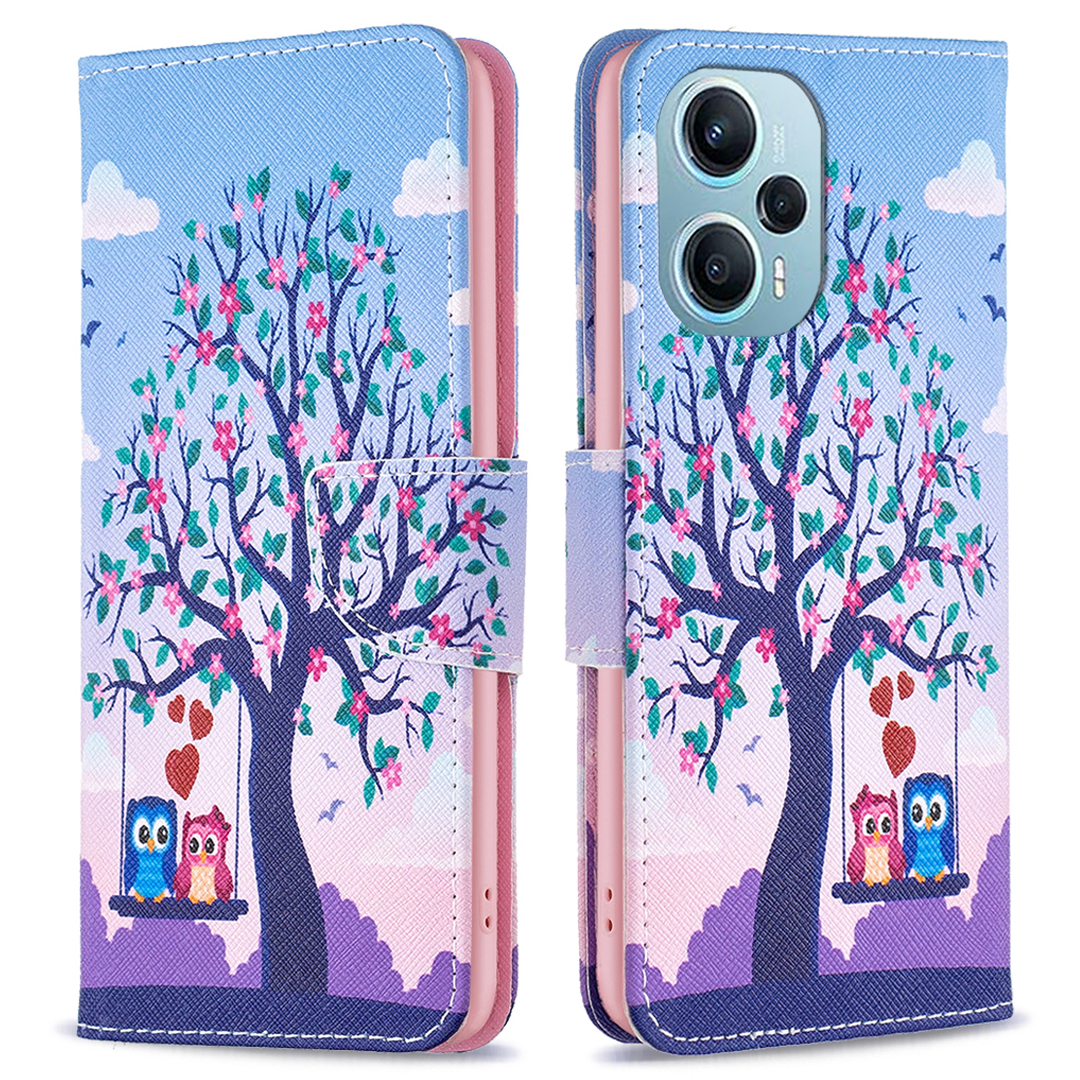 

Für Xiaomi Poco F5 5G / Redmi Note 12 Turbo -muster Druck Leder -telefon Hülle Wallet Stand Cover - Zwei Eulen, Xiaomi Poco F5 5G