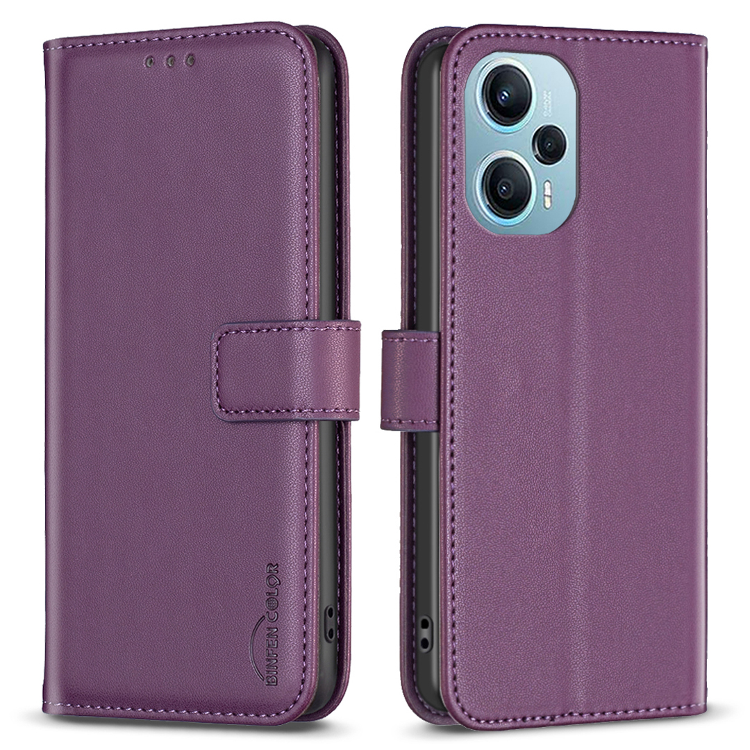 

Binfen Farbe BF17 Für Xiaomi Poco F5 5G / Redmi Note 12 Turbo Phone Ständer Hülle PU Lederabdeckungsbrieftasche - Dunkelviolett, Xiaomi Poco F5 5G