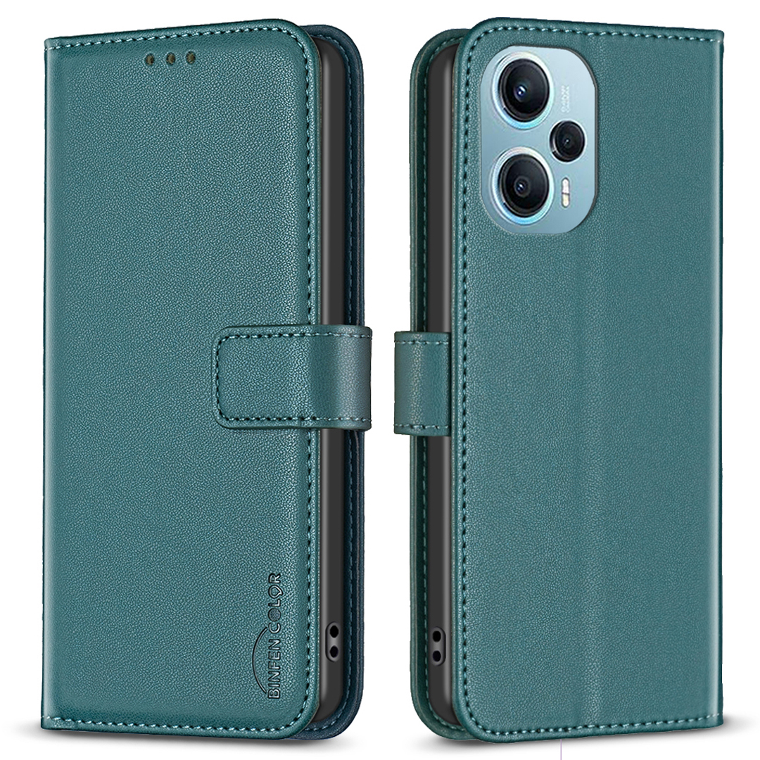 

Binfen Farbe BF17 Für Xiaomi Poco F5 5G / Redmi Note 12 Turbo Phone Ständer Hülle PU Lederabdeckungsbrieftasche - Grün, Xiaomi Poco F5 5G