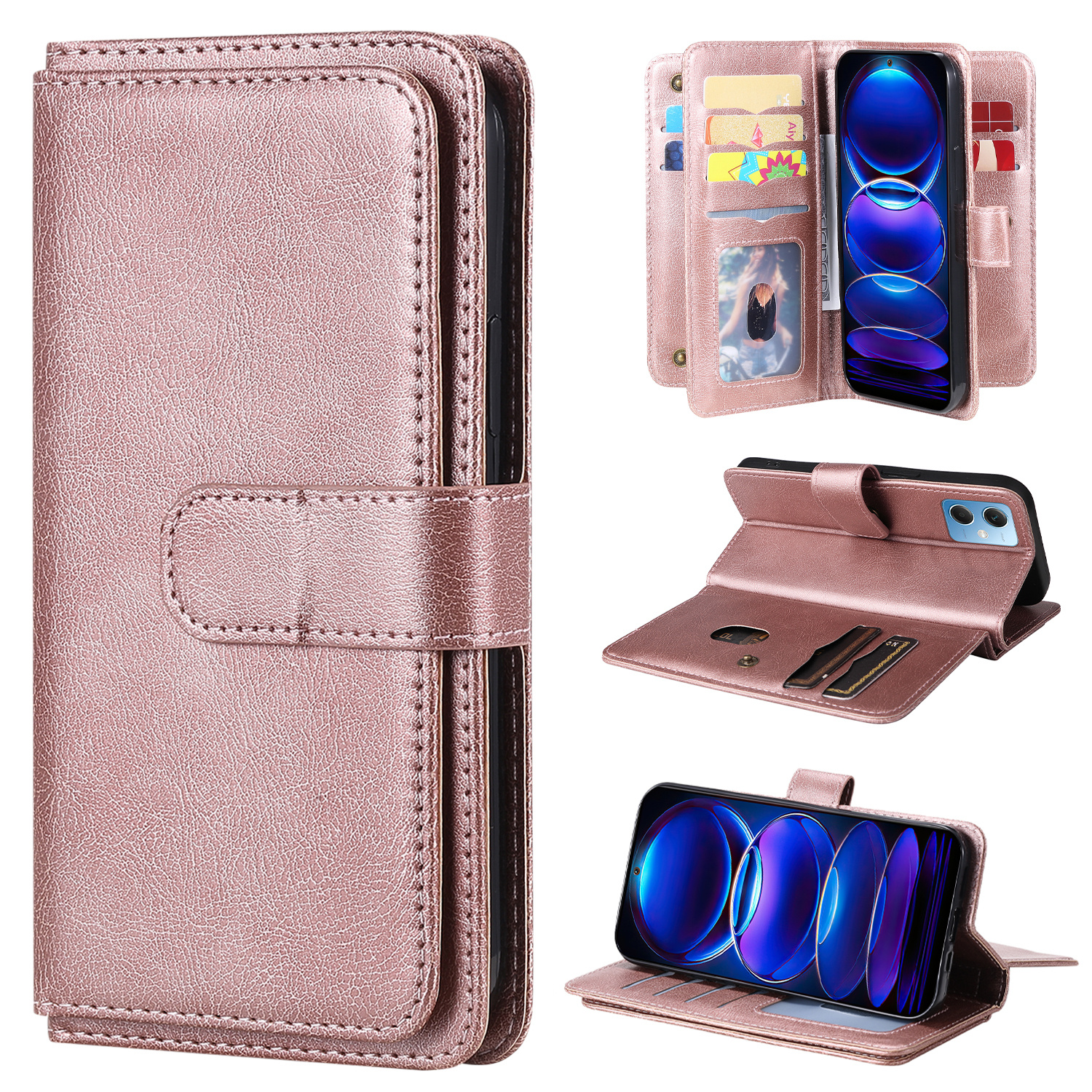 

Telefonkoffer Für Xiaomi Redmi Anmerkung 12 5G (indien) /(china) /(global) / Poco X5 5G KT Multifunktionaler Serie-1 10 Kartenschlitze Lederabdeckung - Roségold, Xiaomi Redmi Note 12 5G (China)
