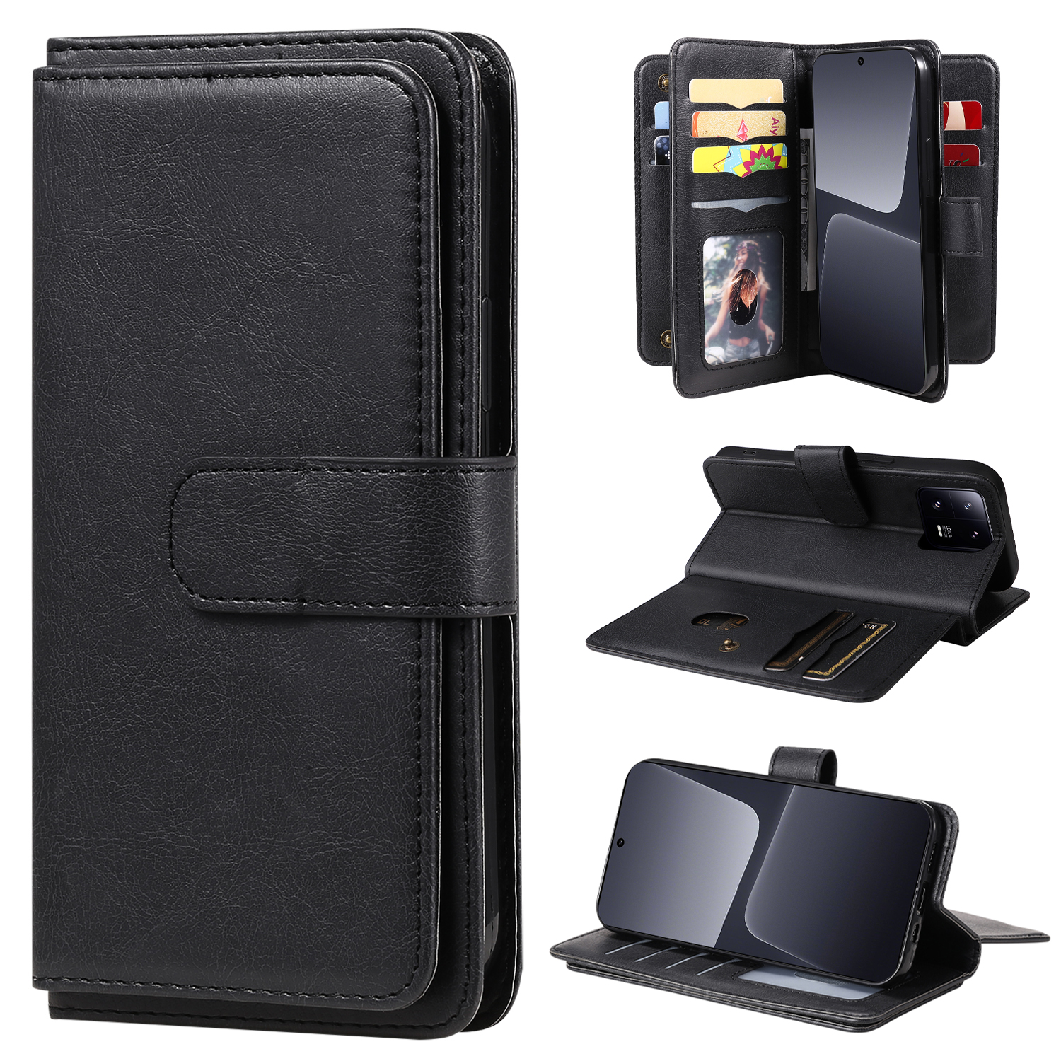 

KT Multifunktionaler Serie-1 Für Xiaomi 13 Pro 5G Leder-häuse-standhalletelefonabdeckung Mit 10 Kartensteckplätzen - Schwarz, Xiaomi 13 Pro 5G