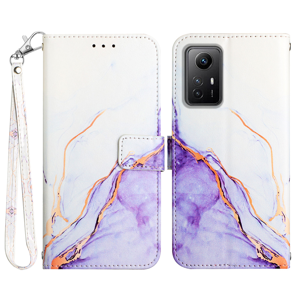 

Für Xiaomi Redmi Note 12s 4G YB Muster Druckleder Leder-5-brieftaschenhülle Lederständer Cover - Weiß+lila Ls006, Xiaomi Redmi Note 12S 4G